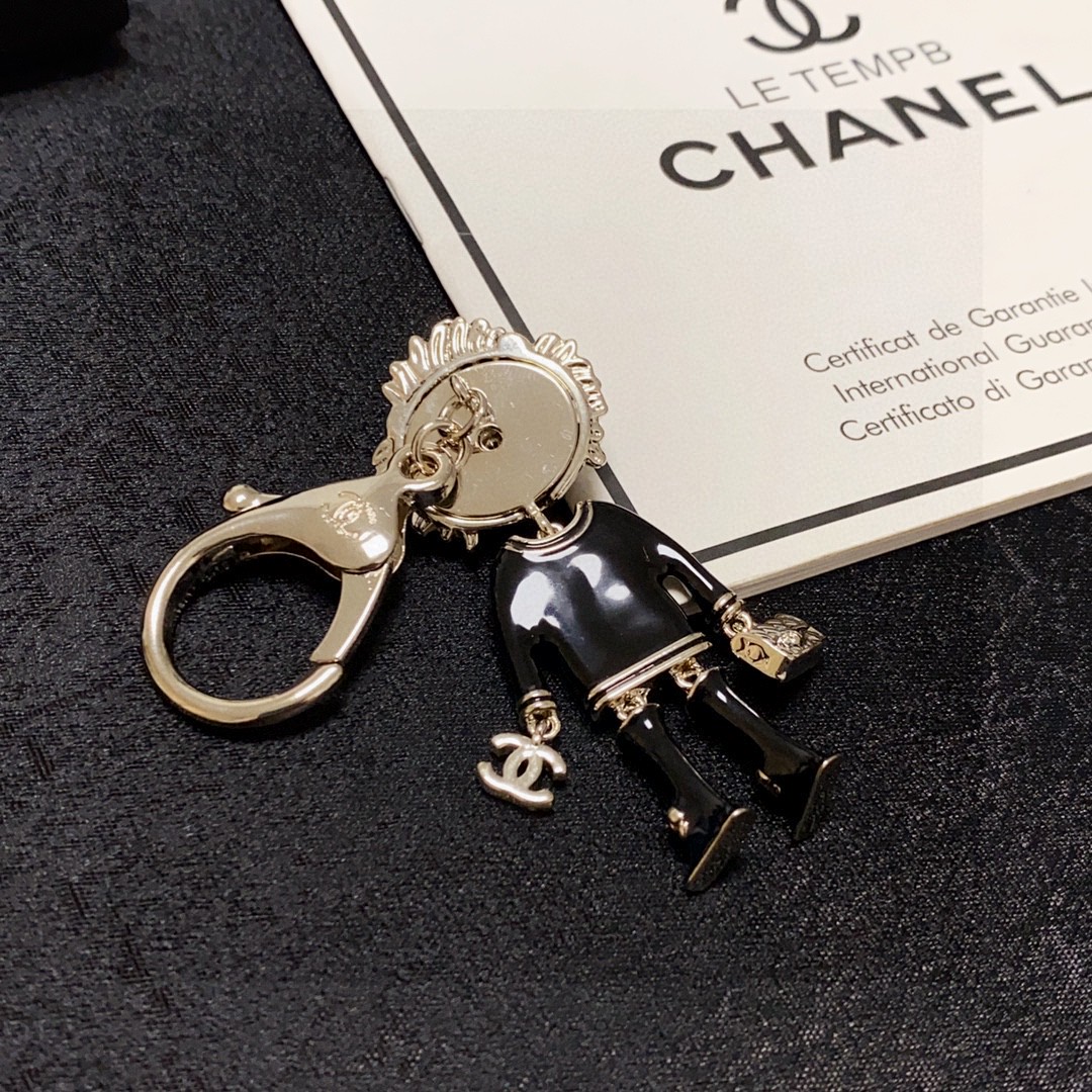 TOP CHANEL CC Key Chain - Black&GHW