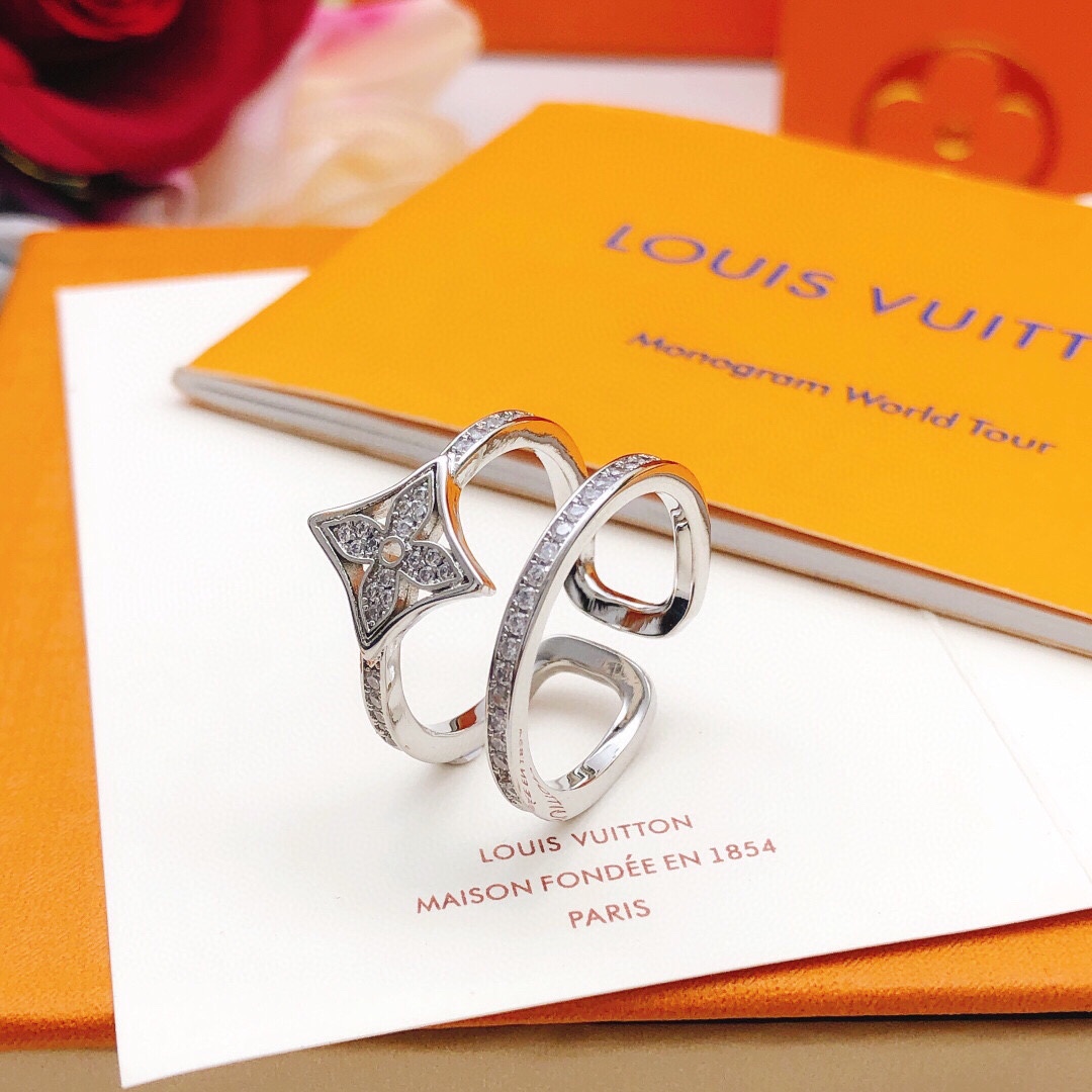 TOP Louis Vuitton LV  Diamond Ring-Sliver