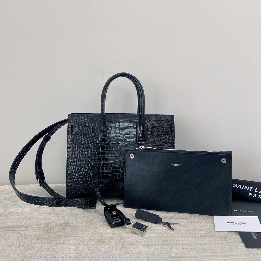 TOP Yves Saint Laurent YSL Sac De Jour Crocodile Handbag