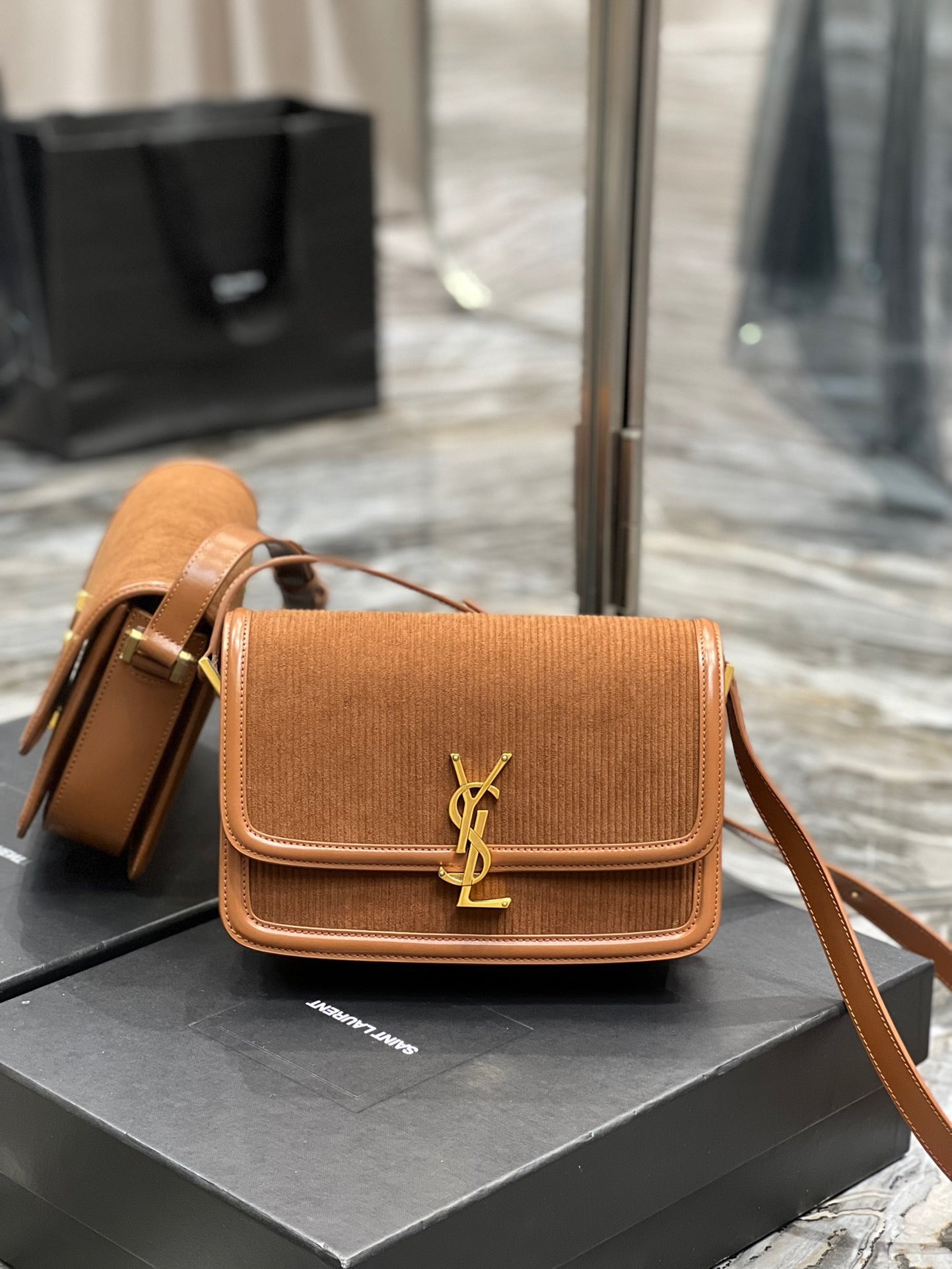 TOP Yves Saint Laurent YSL Solferino Corduroy Medium Bag - Brown