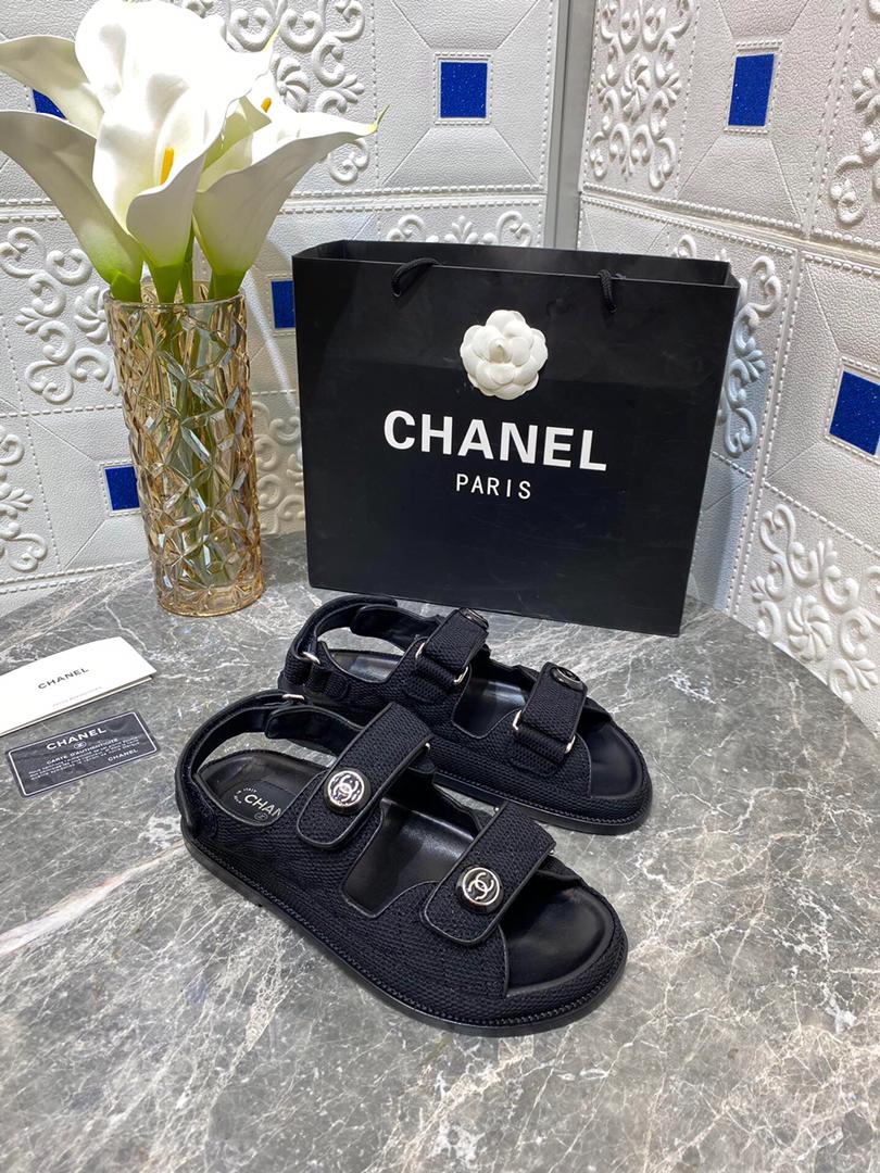 TOP CHANEL Dad Teva Fabric Sandals - Black
