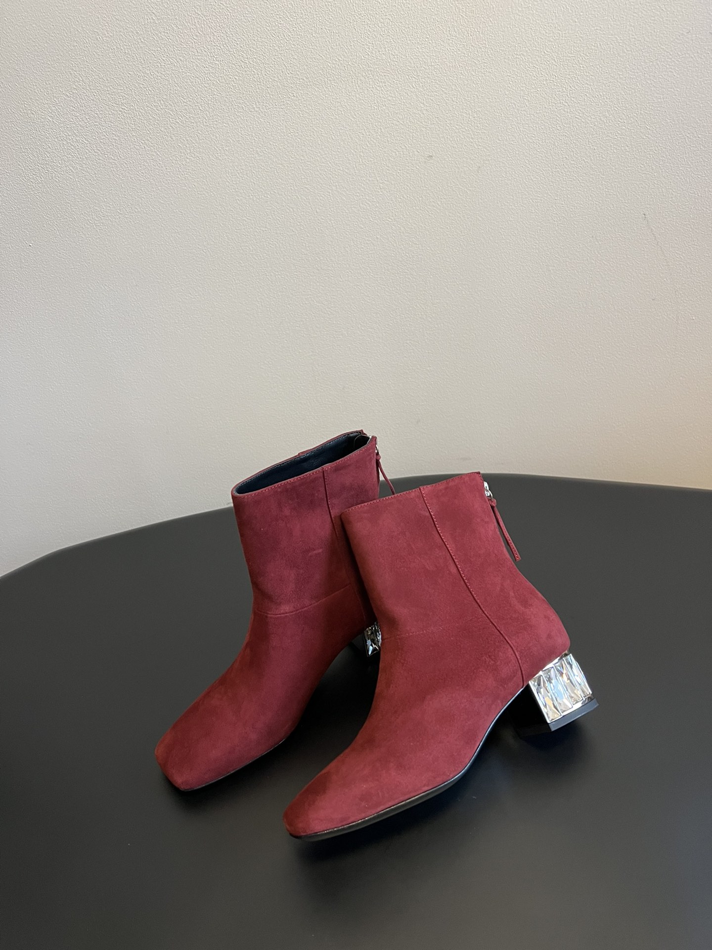 TOP Miu Miu Diamond Heel Square Toe Short/Long Boots - 2 Color