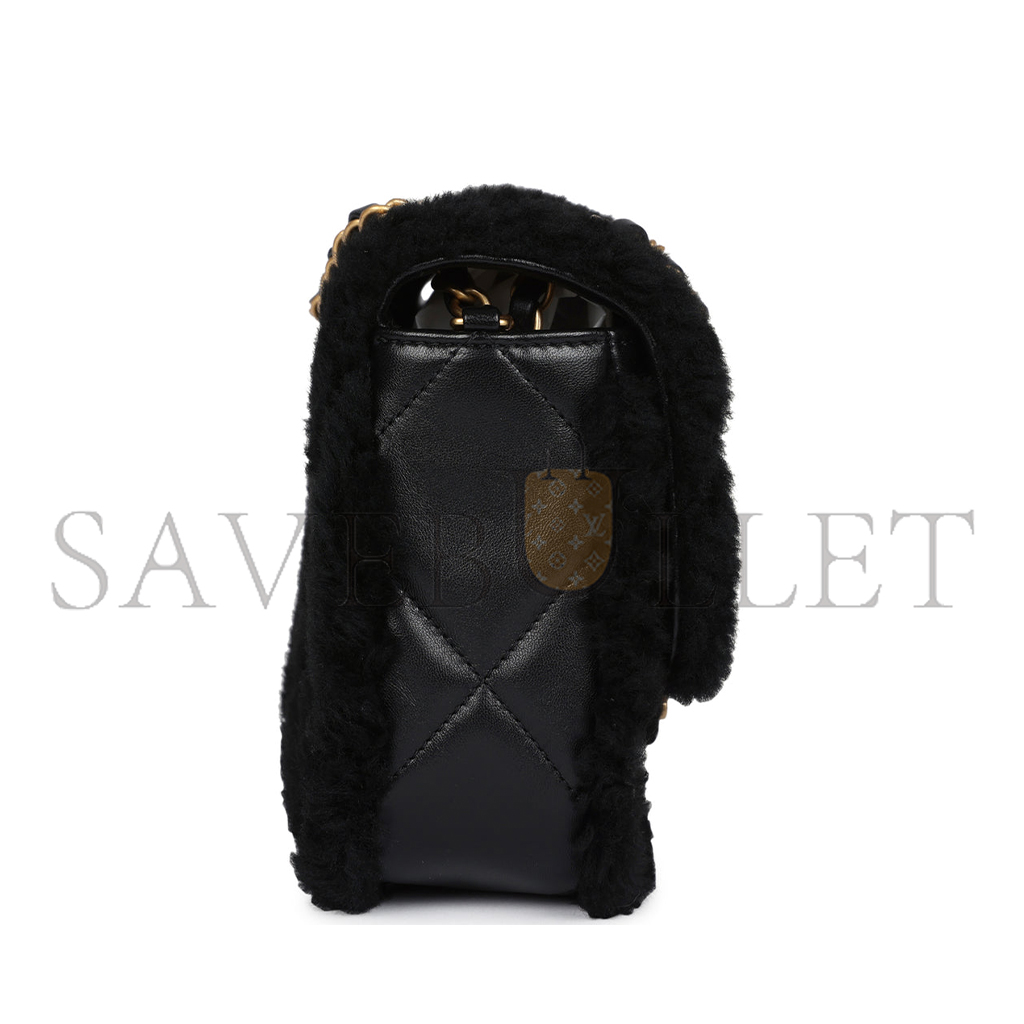 CHANEL MASTER MEDIUM SHEARLING FLAP BAG BLACK LAMBSKIN BRUSHED GOLD HARDWARE  (23.5*16*7.5cm)