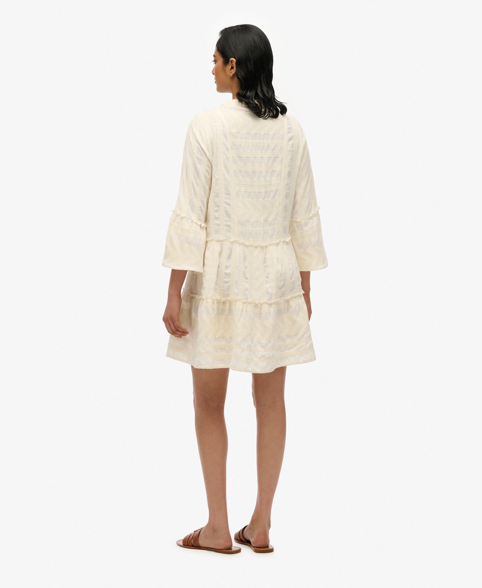 Ibiza Long Sleeve Tiered Mini Dress | Dusty Ecru