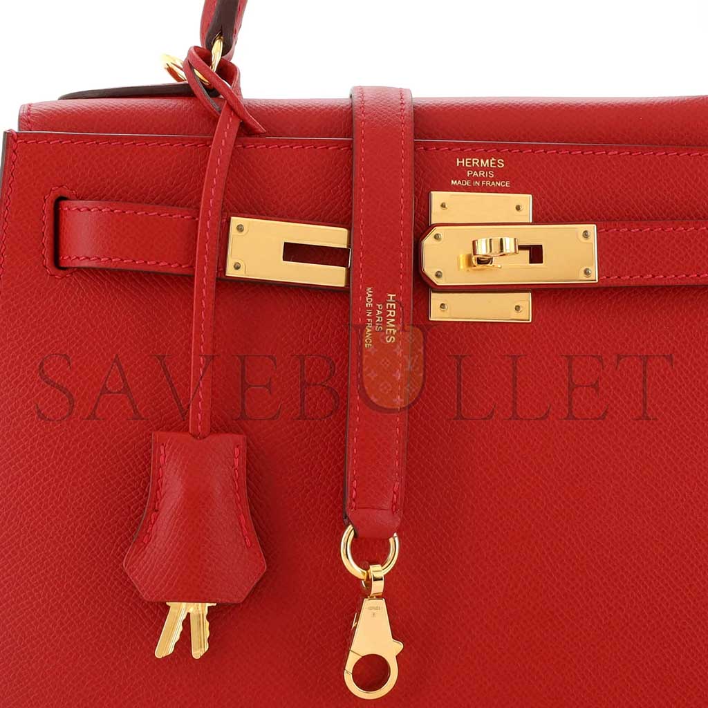 HERMÈS KELLY HANDBAG ROUGE VIF EPSOM WITH GOLD HARDWARE 28 (28*22*10cm)