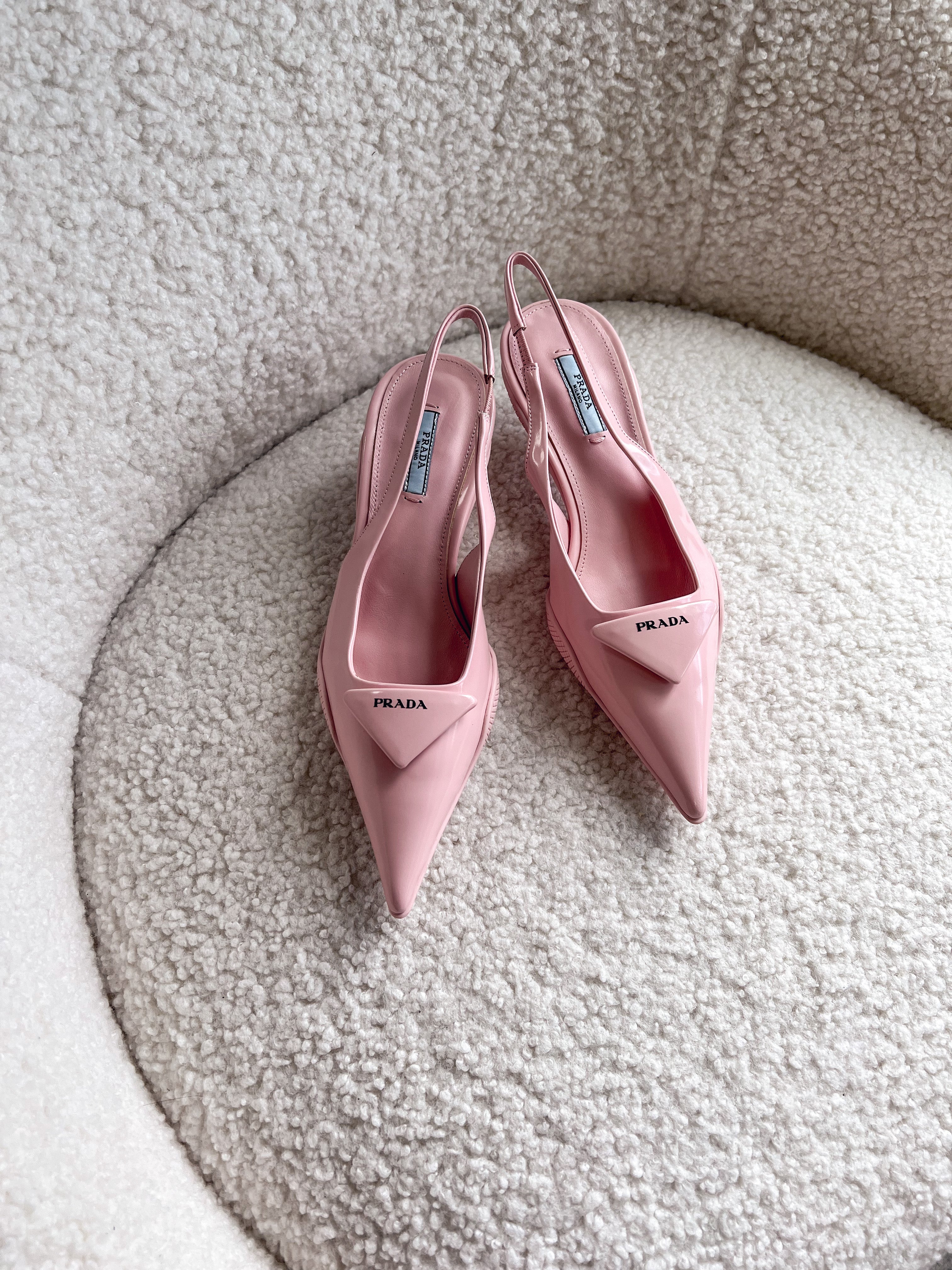 TOP PRADA Triangle Logo Kitten Heel Slingback Pump - Pink