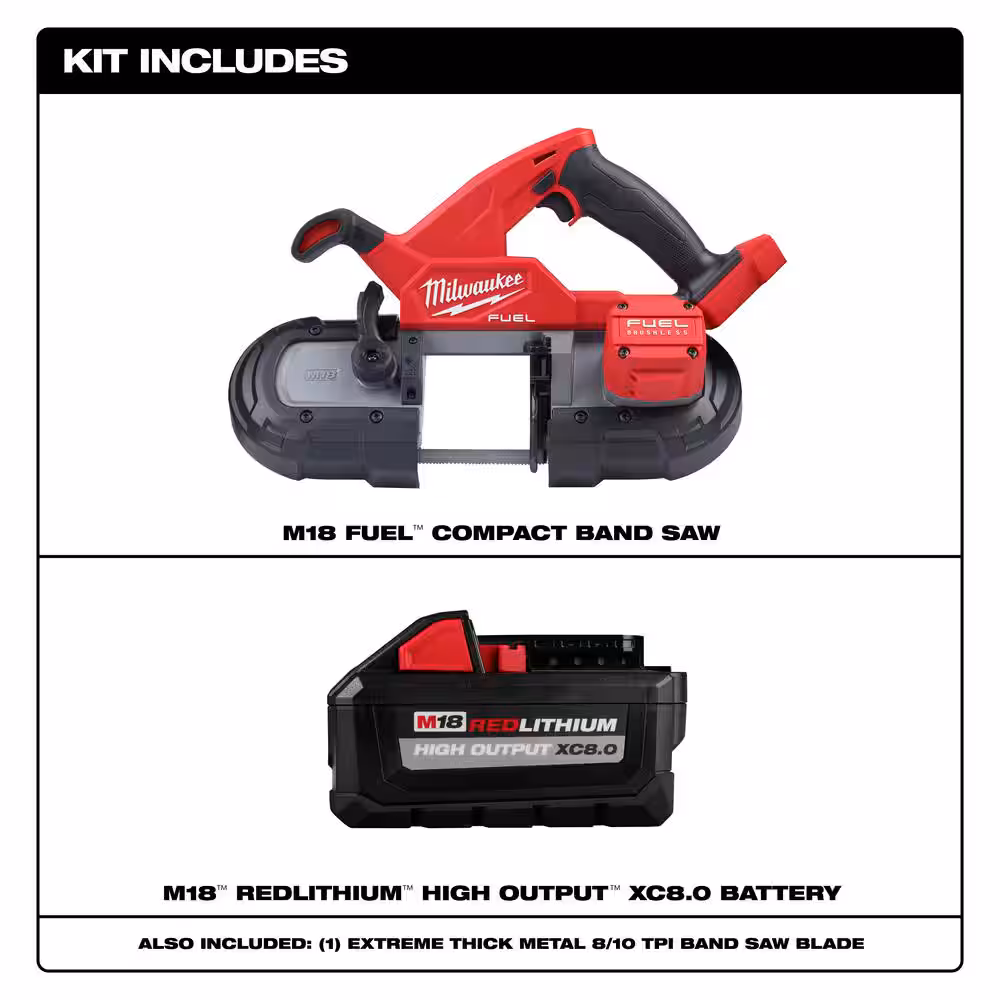 M18 FUEL 18V Lithium-Ion Brushless Cordless Compact Bandsaw w/HIGH OUTPUT XC 8.0 Ah Battery
