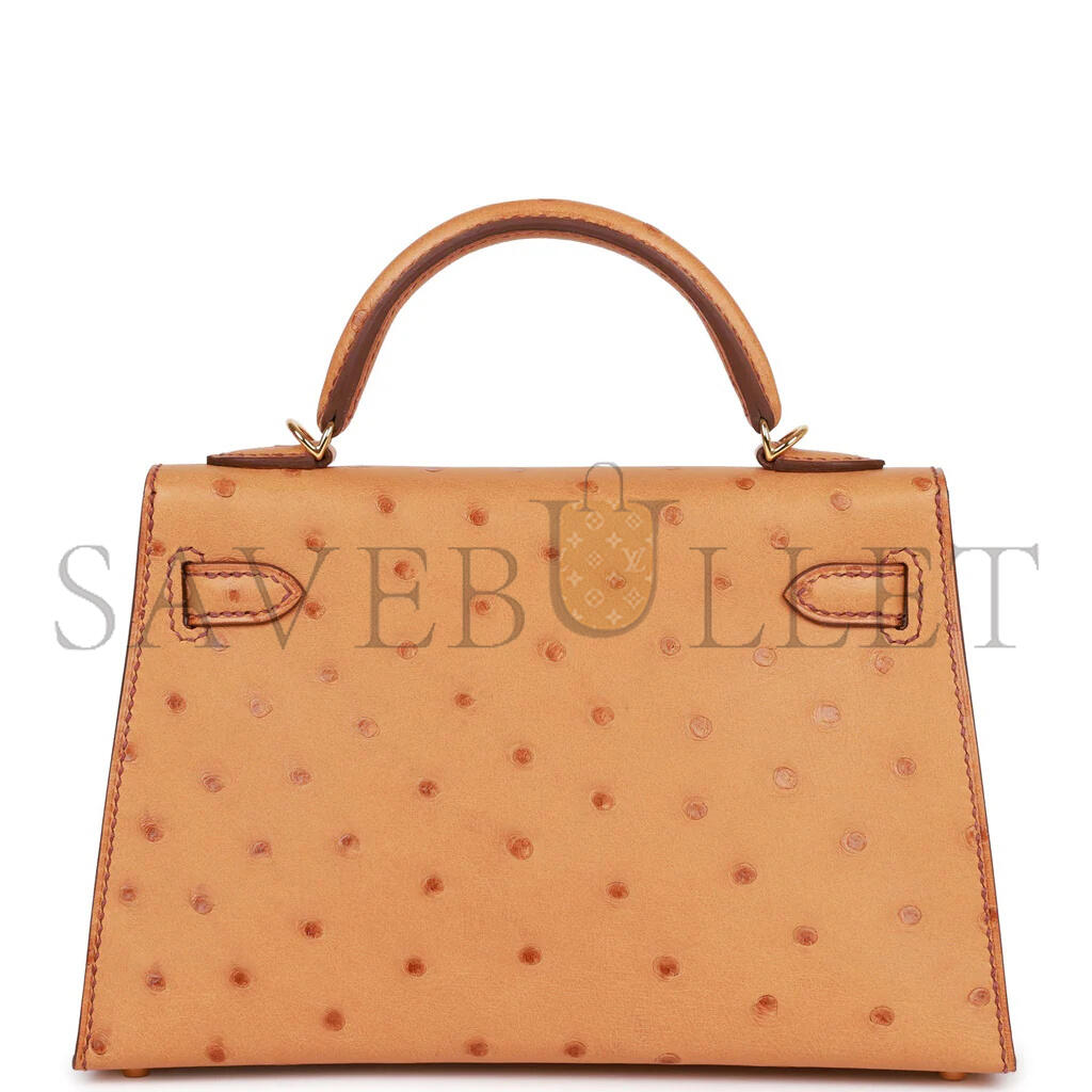 HERMÈS MINI KELLY II GOLD OSTRICH GOLD HARDWARE (19*12*5.5cm)
