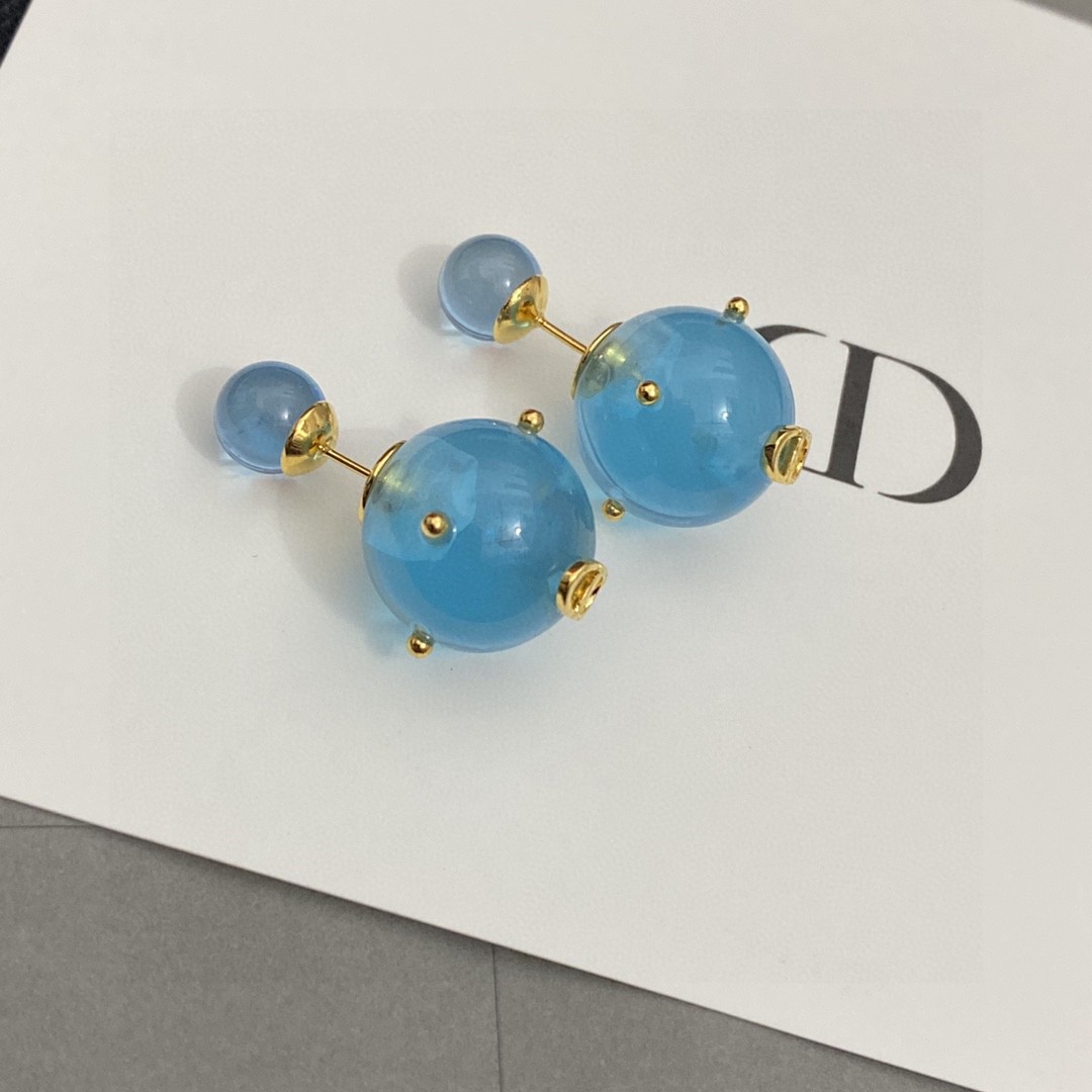 TOP Christian Dior Crystal Stud Earrings - Blue