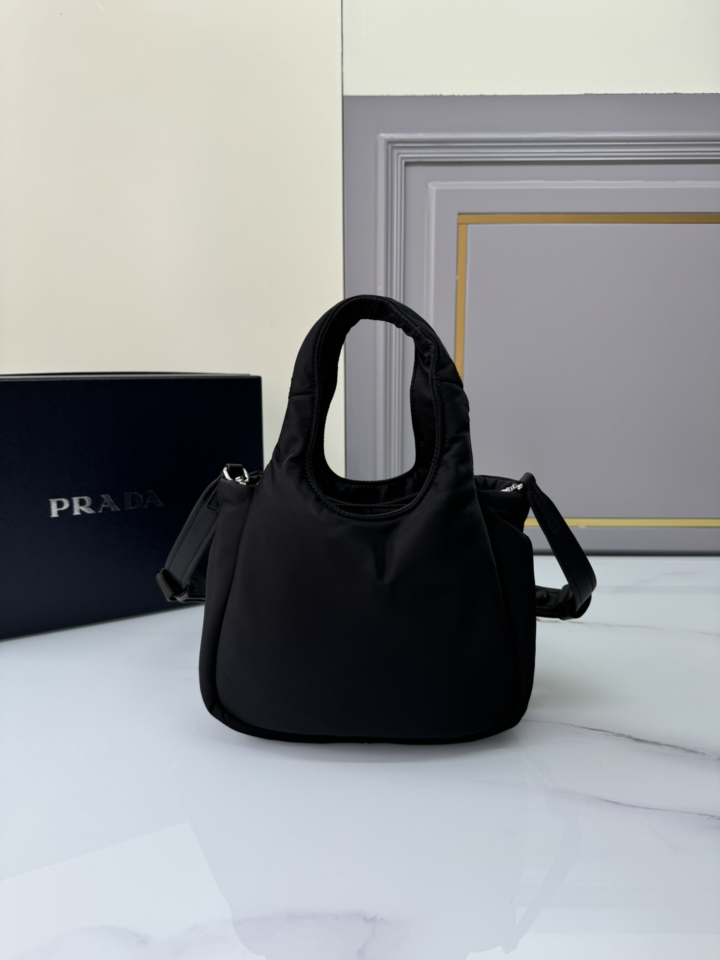 TOP PRADA Mini Tote bag Nylon Fabric 19x16x10cm - Black