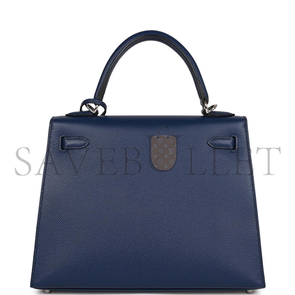 HERMÈS KELLY SELLIER 28 BLEU SAPHIR EPSOM PALLADIUM HARDWARE (28*22*10cm)