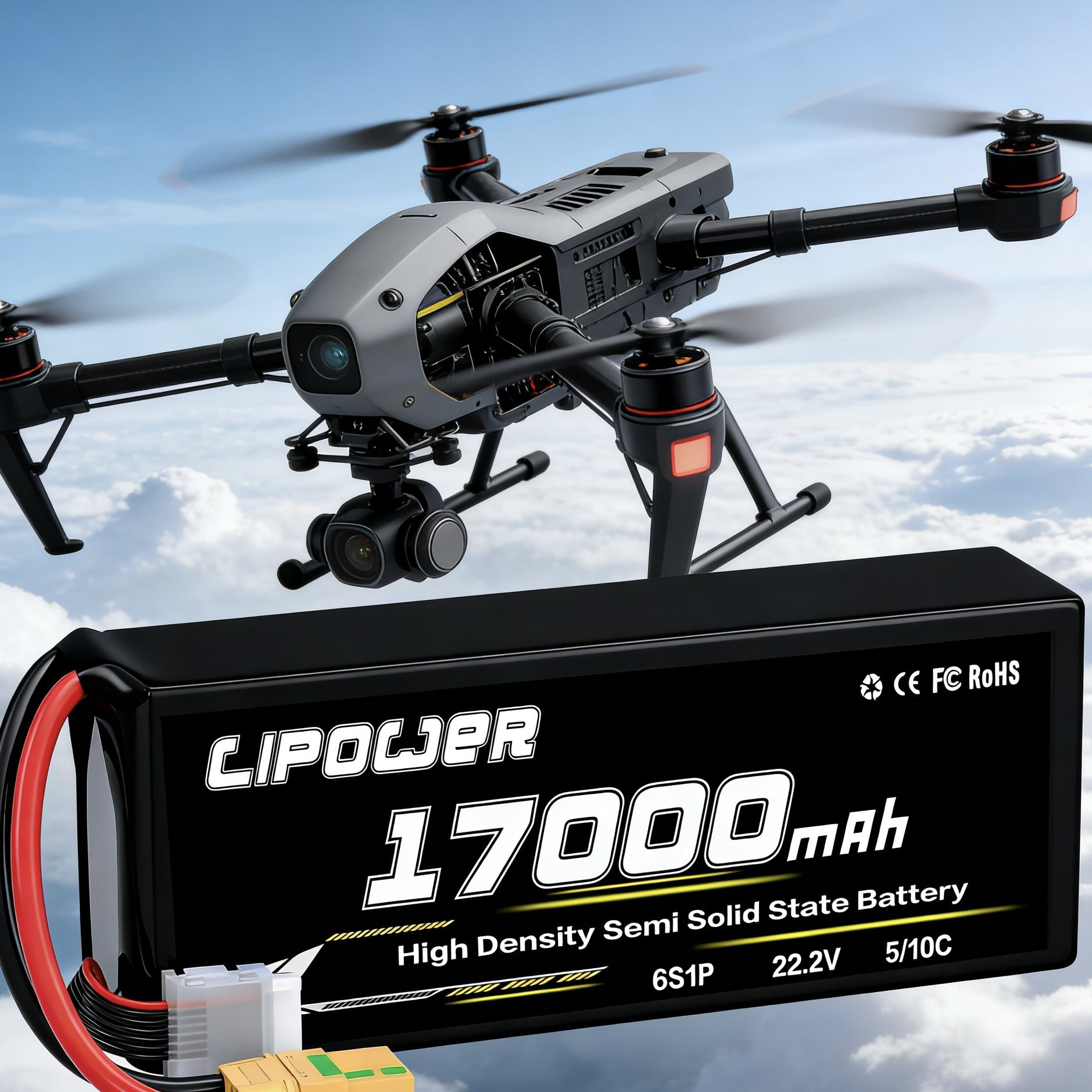 17000mAh 10C 12S high-energy density semi-solid drone battery - lipowbattery
