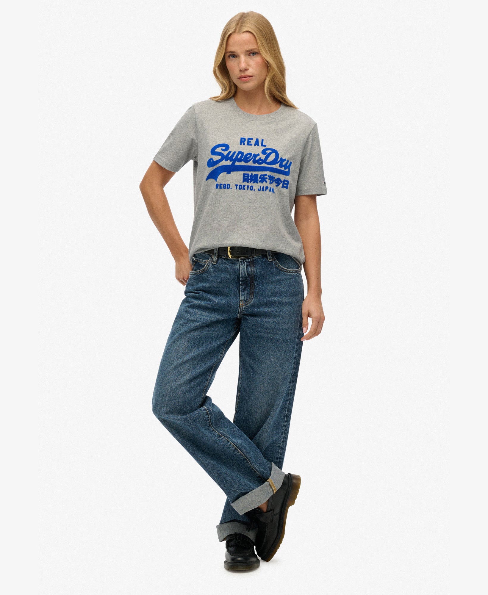 Vintage Logo Flock Tee | Grey Marle