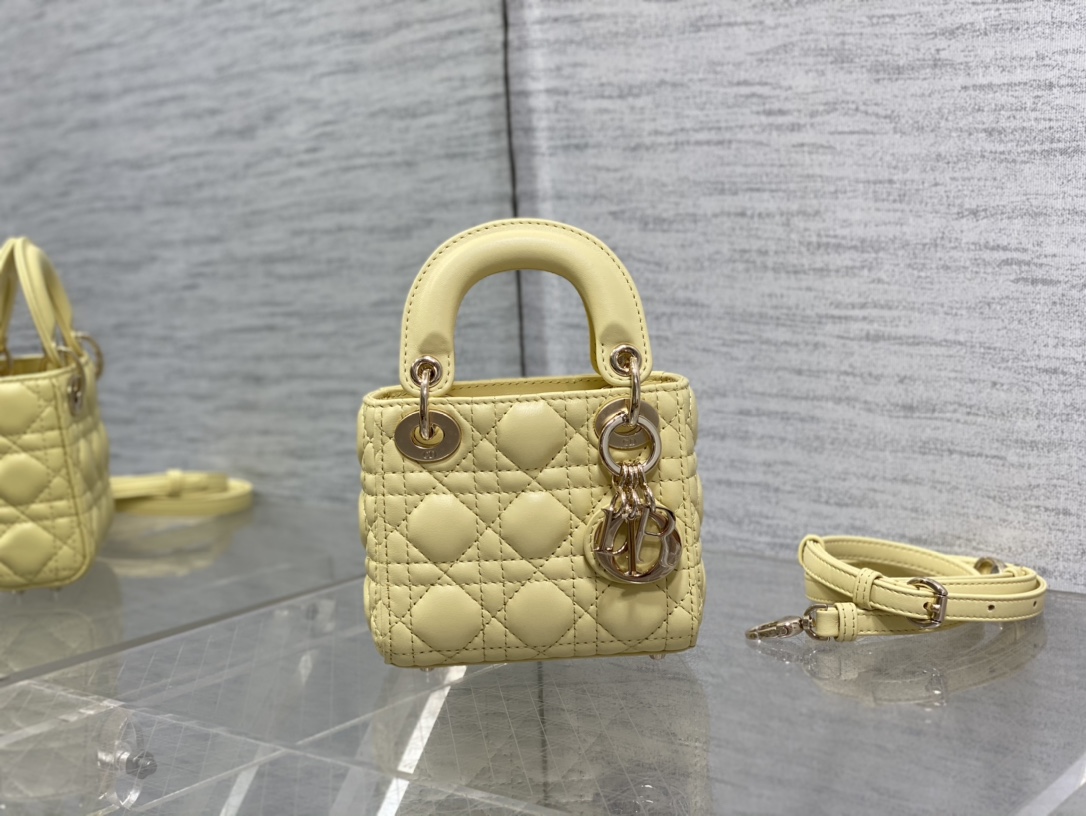 TOP Christian Dior Lady Dior Bag 12*10*5cm - Yellow