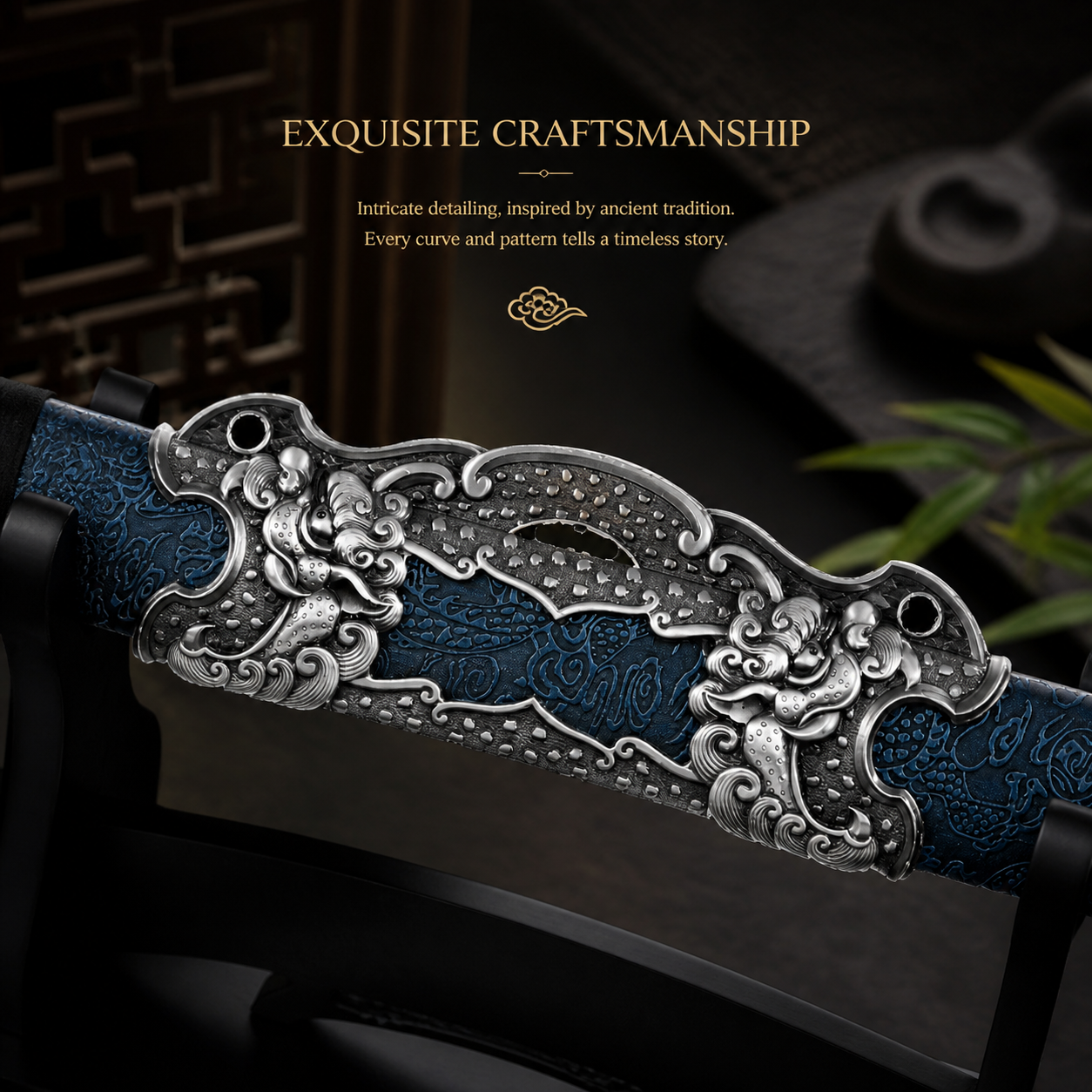 Blue Imperial Chinese Scimitar - Unsharpened Adult Decorative Collectible Prop