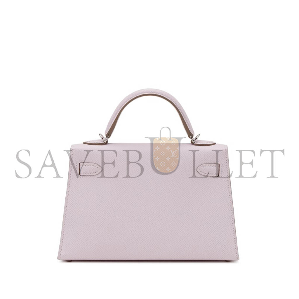 HERMÈS MAUVE PALE EPSOM MINI KELLY SELLIER 20 PALLADIUM HARDWARE (19*12*5.5cm)