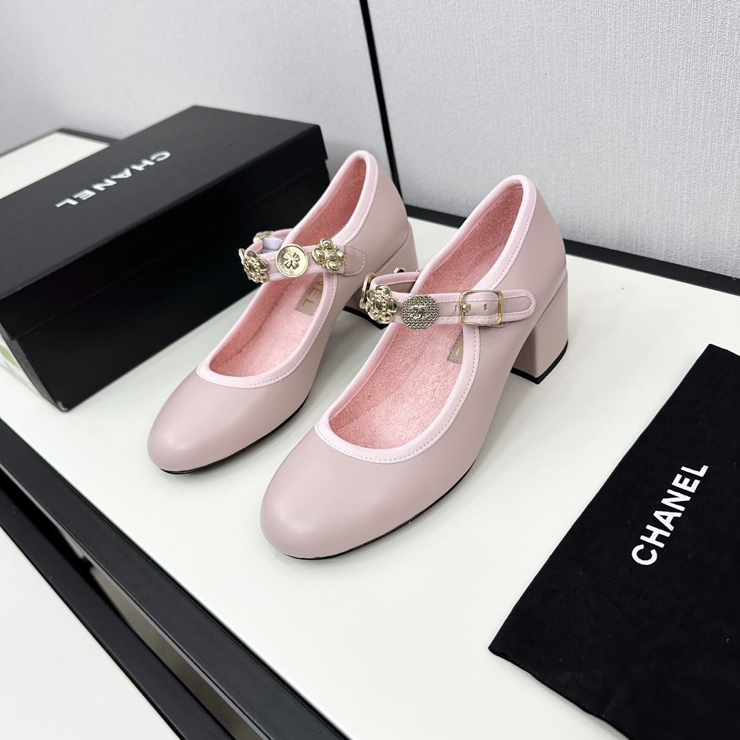 TOP CHANEL Mid Heel Leather Platform Pumps - 4 Color
