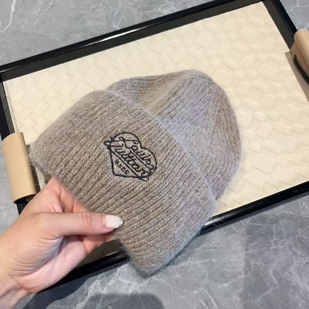 Louis Vuitton Heart Embroidery Cuffed Knit Beanie, Unisex Mohair Warm Winter Hat