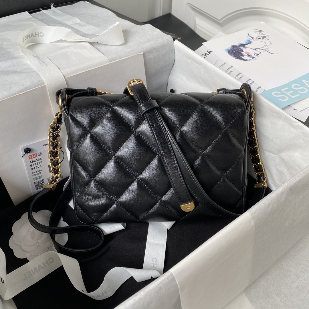 TOP CHANEL Lambskin Bag 21×12.5×5cm - Black