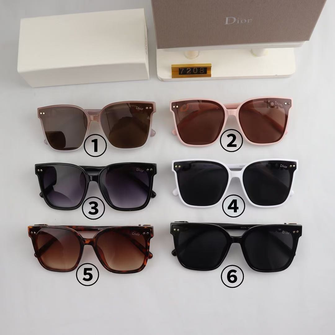 Dior 7208 Oversized Square Sunglasses, Rhinestone Brand Logo on Temples, Star Decor Face Slimming Shades
