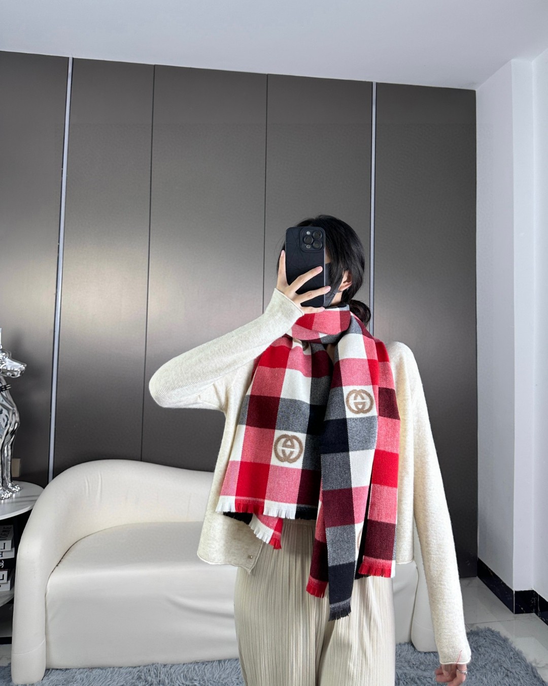 TOP GUCCI Cashmere Scarf 45×185 cm-Red