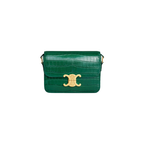 Celine Teen Triomphe Bag In Niloticus Crocodile Green