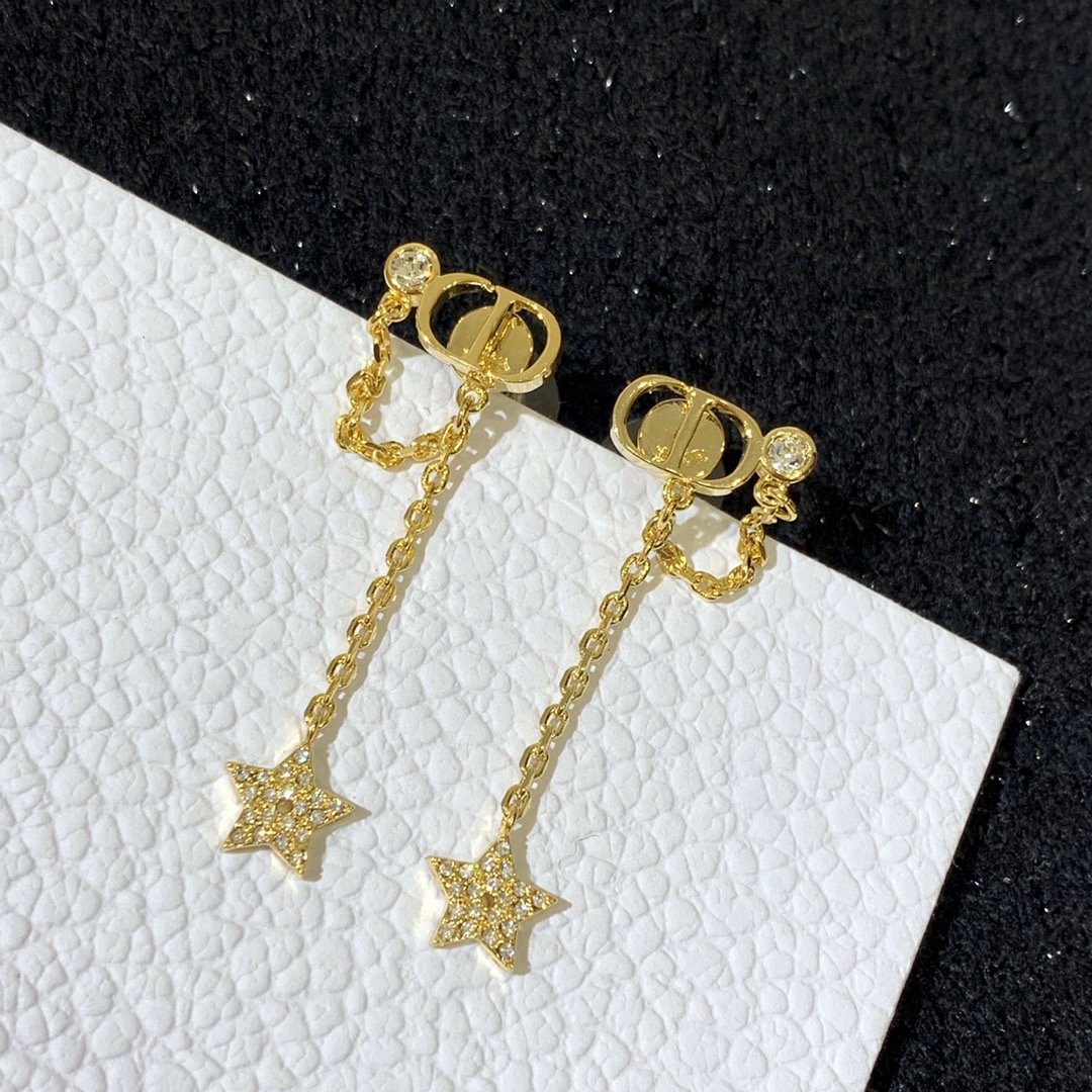 TOP Christian Dior tasseled pearl stard earrings - Gold