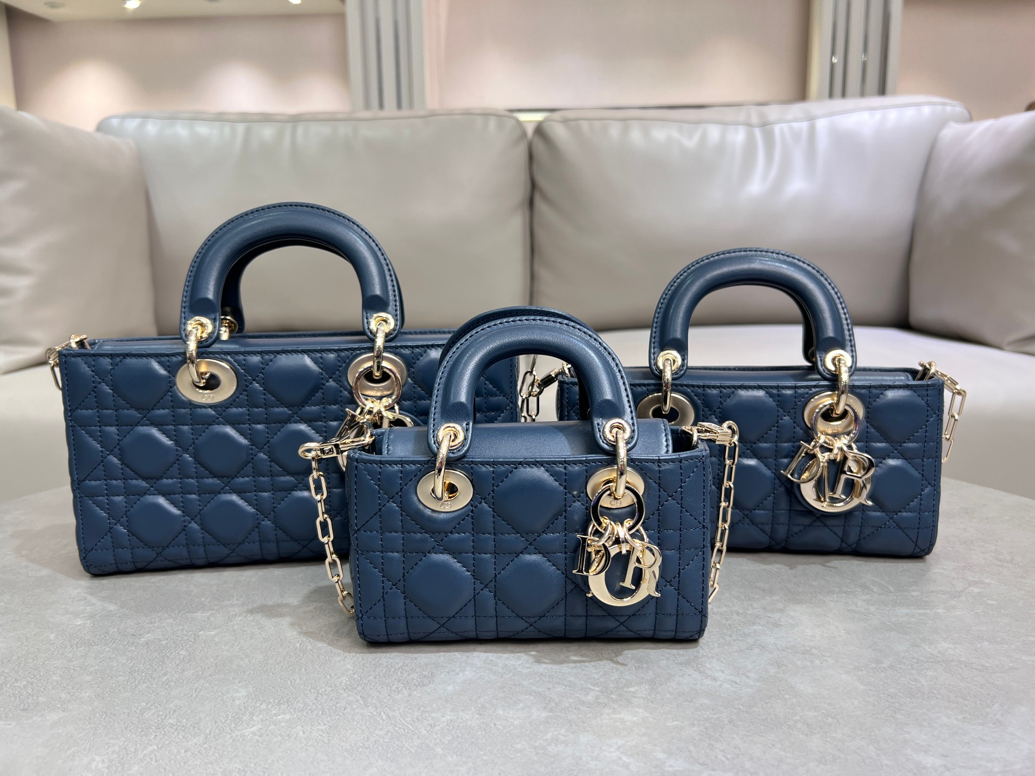TOP Christian Dior Lady D-Joy Bags 16cm/22cm/26cm - Dark Blue&GHW