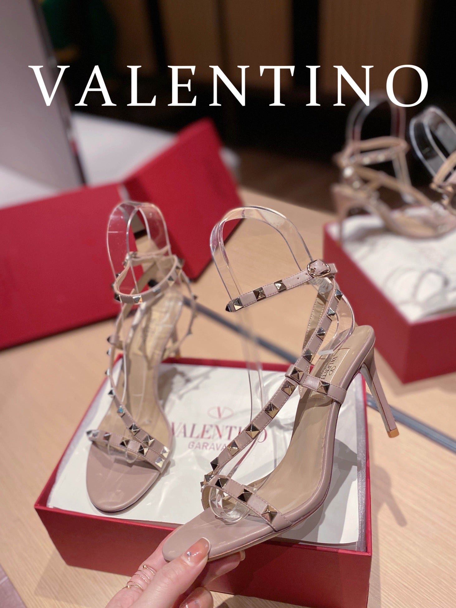TOP VALENTINO  Rockstud Asymmetrical Slingback Sandals - Nude Pink