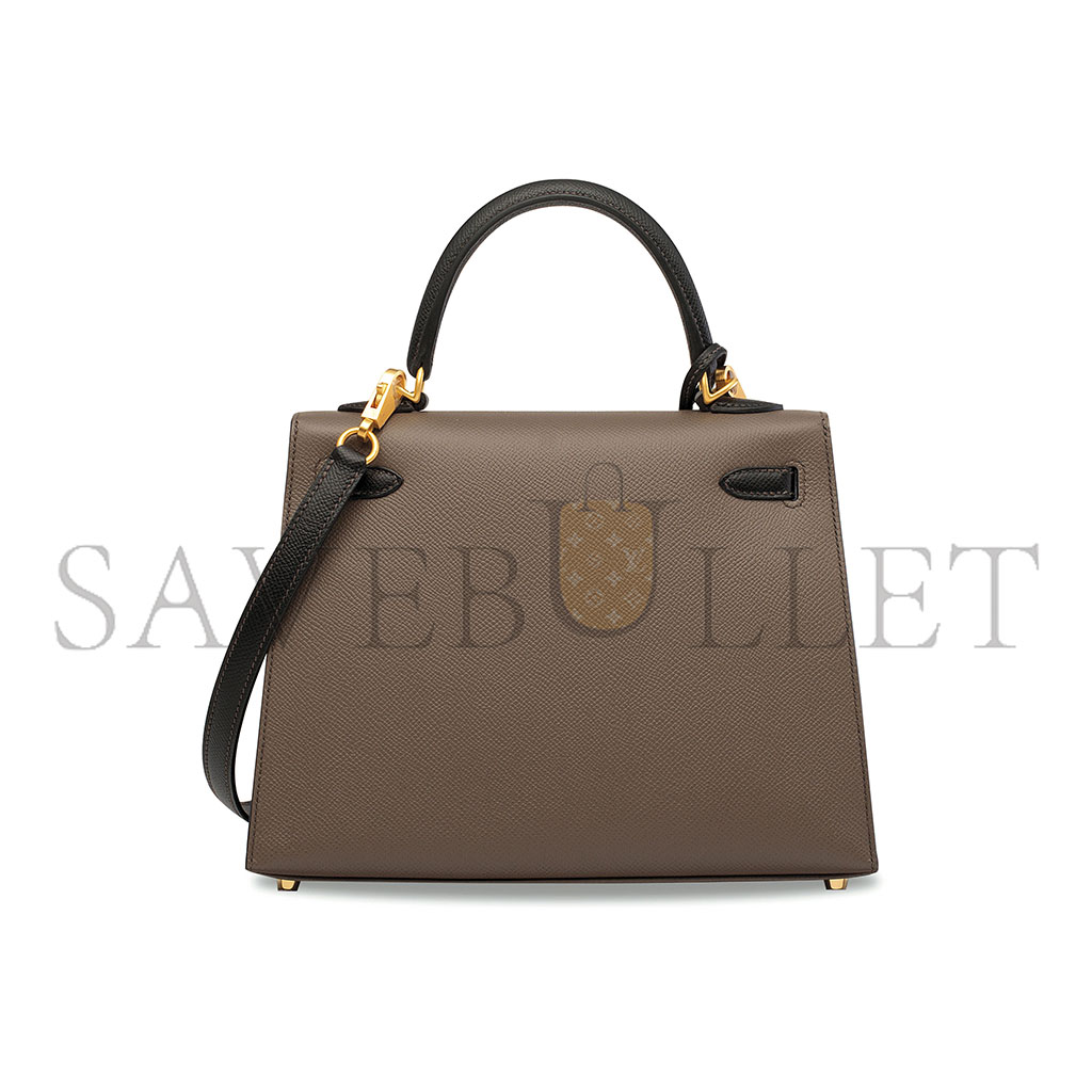 HERMÈS BLACK EPSOM LEATHER SELLIER KELLY 25 WITH BRUSHED GOLD HARDWARE (25*17*7cm)