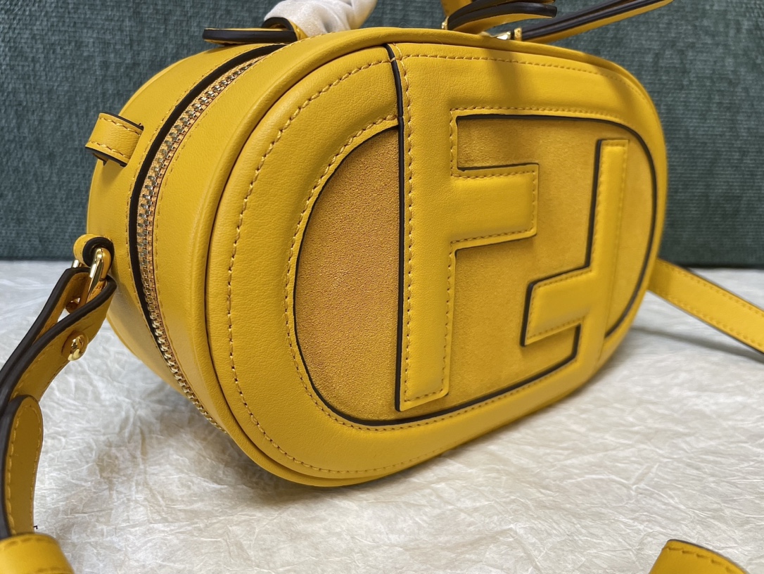 TOP FENDI Suede Mini Camera Bag 21x12.5x7cm - Yellow&GHW