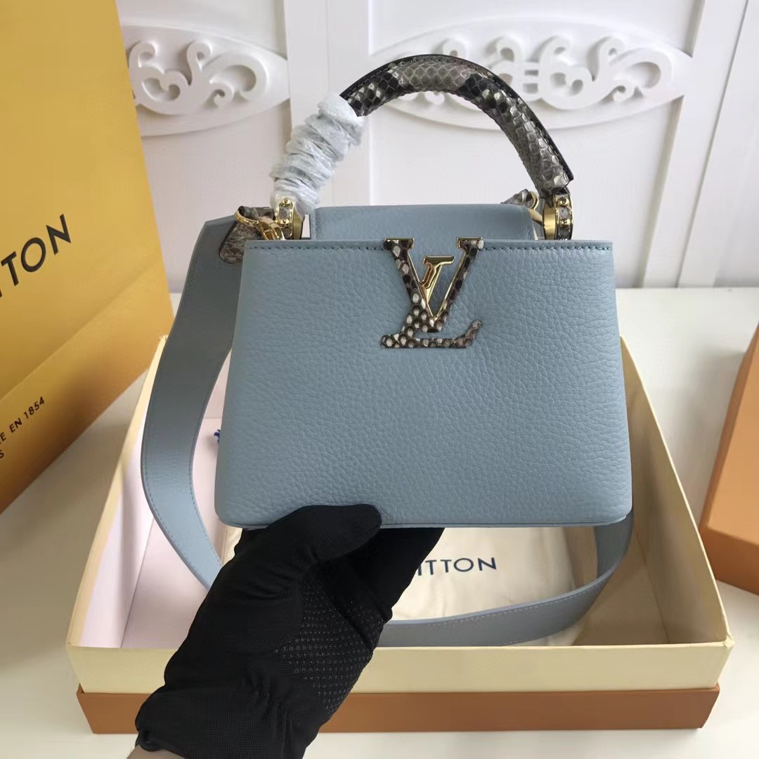 TOP Louis Vuitton LV Capucines Bag MINI 21x14x8cm - Light Blue with Python Leather Handles