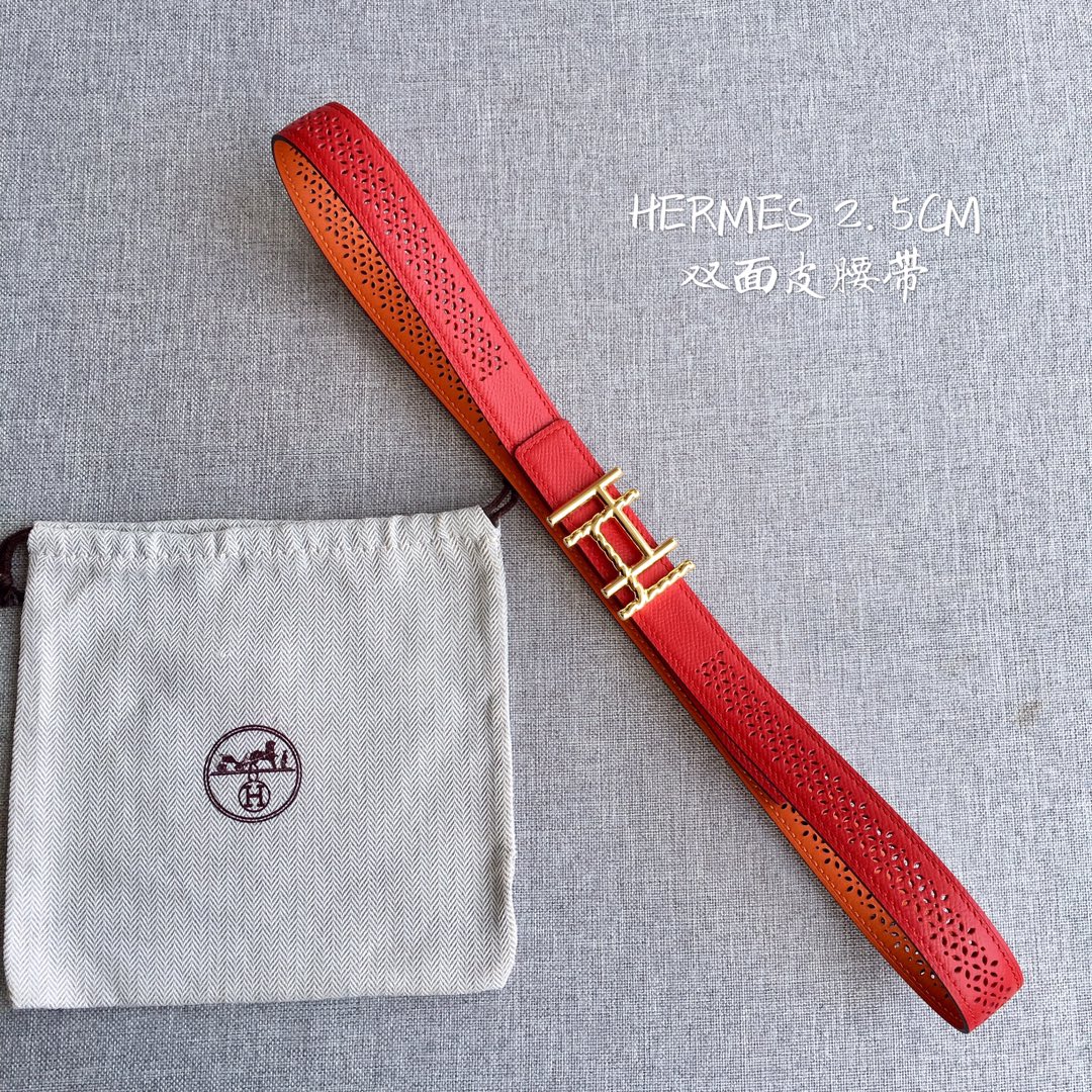 TOP HERMES Double Sided Leather Belts - 2.5CM - GHW/SHW