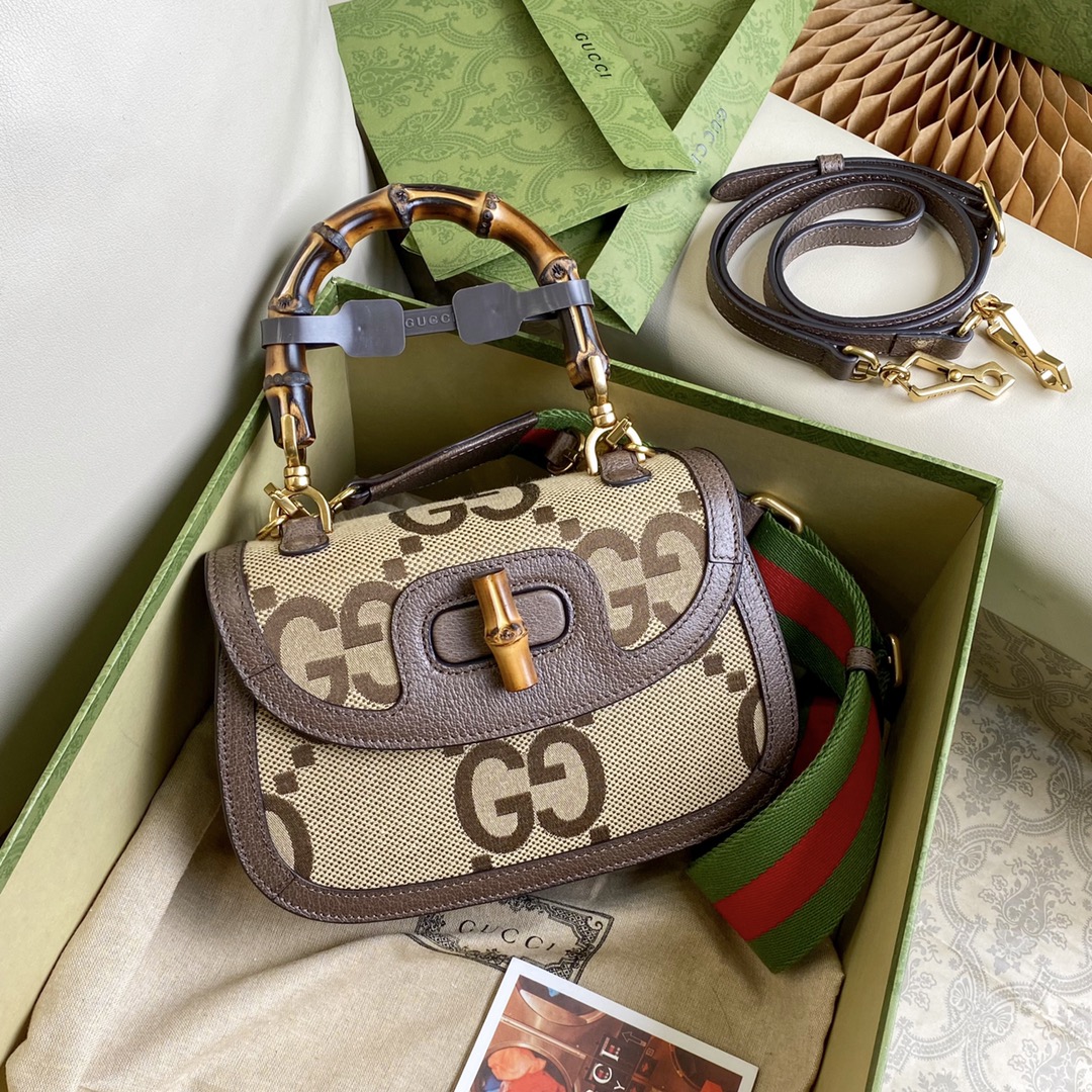 TOP GUCCI Bamboo Bag Brown leather 17x12x7.5cm/21x15x7cm