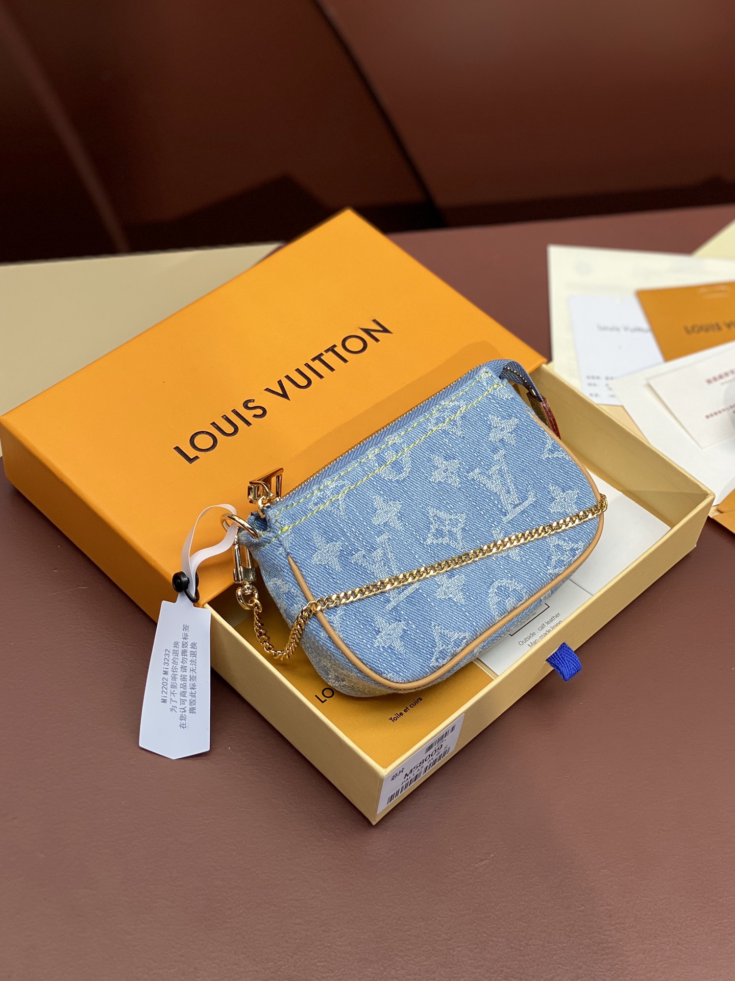 TOP Louis Vuitton LV Mini Pochette Accessoires Bag 15.5x10.5x4cm - Monogram Denim Blue