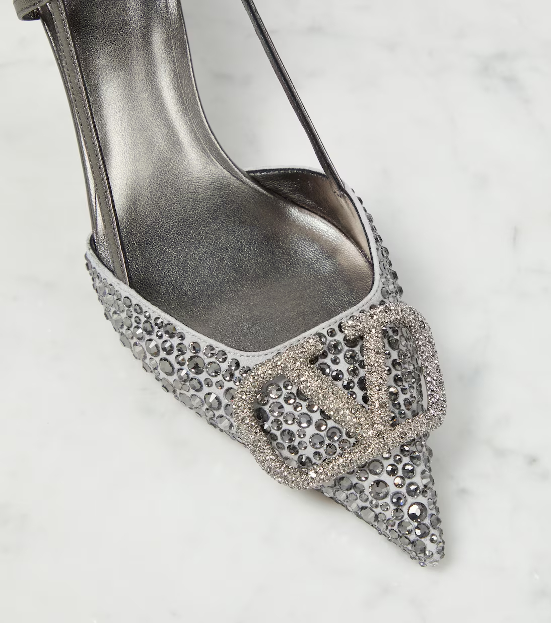 TOP VALENTINO VLogo Signature 80 embellished slingback pumps - Silver