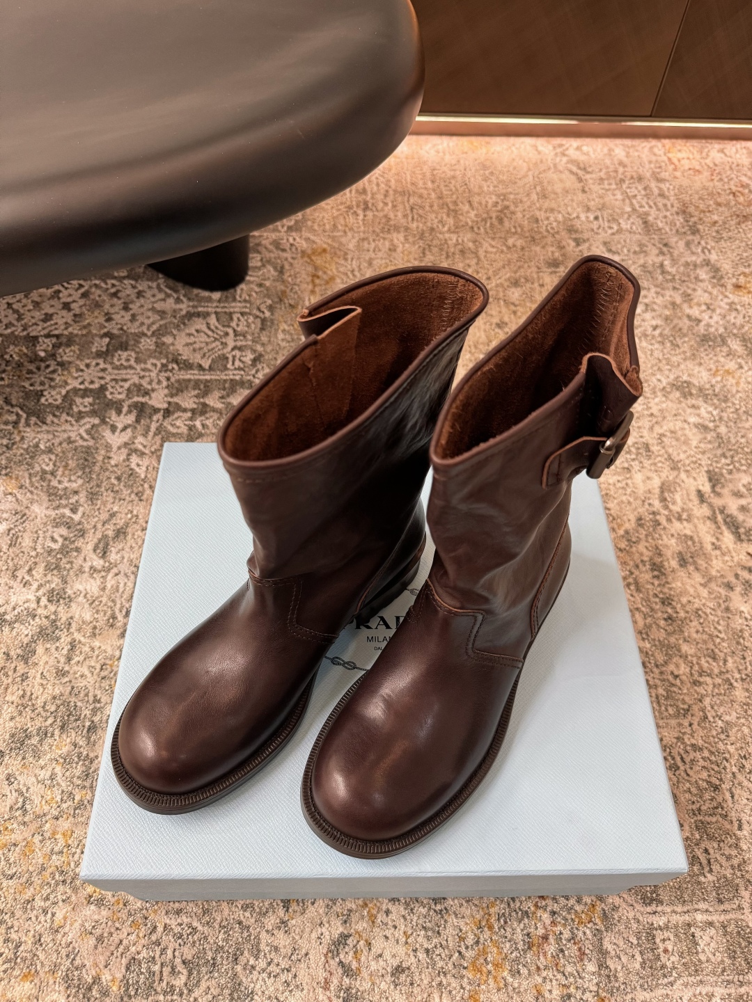 TOP PRADA Leather Short Boots 2.5cm Low Heels -  2 Color