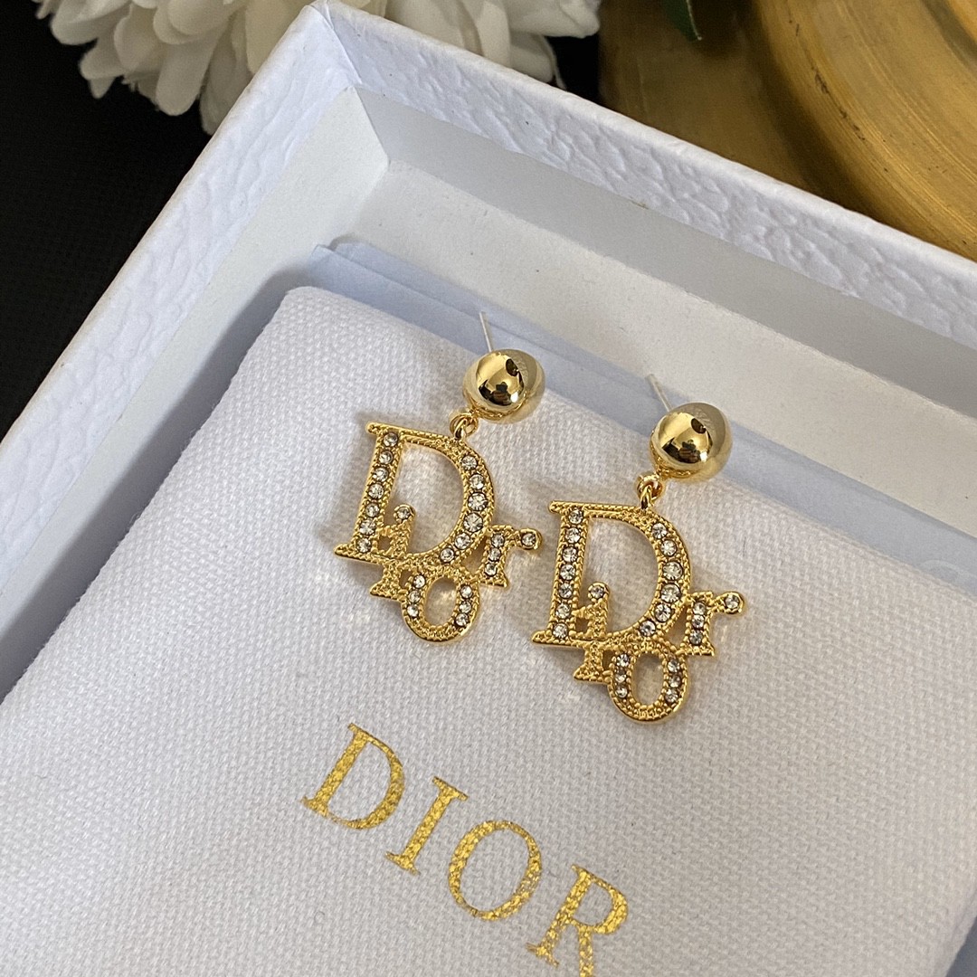 TOP Christian Dior diamond tassel full diamond logo letter earrings