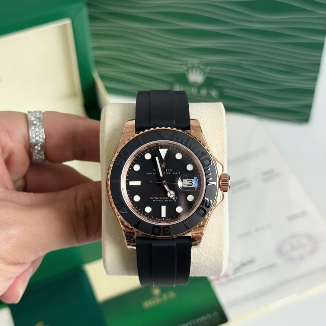 AAAWatch Luxury Diver Automatic Watch, Rose Gold Case Black Ceramic Bezel, Black Rubber Strap Luminous Date Wristwatch for Men