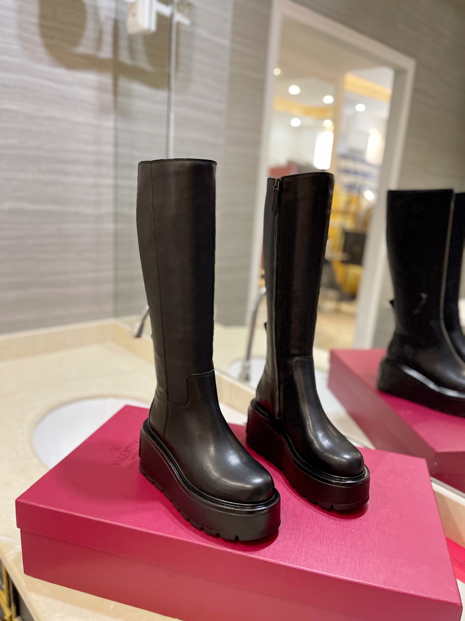 TOP VALENTINO 7.5cm High Heel Long Boots - Black