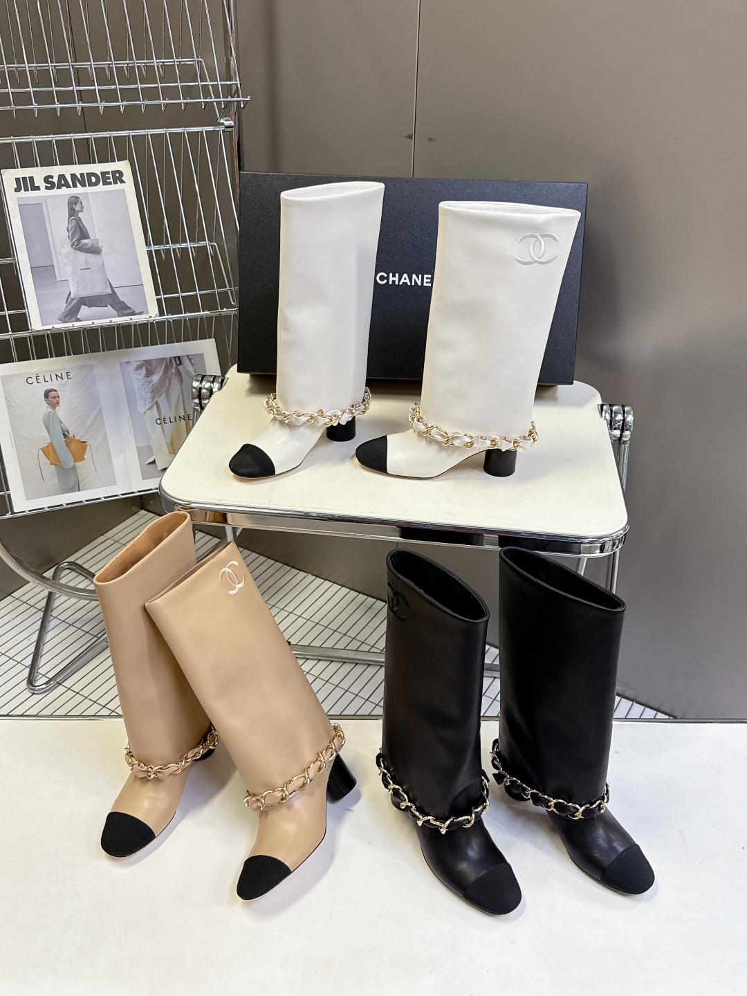 TOP CHANEL Fold-over Chain Calfskin Mid-calf Boots - 3 Color