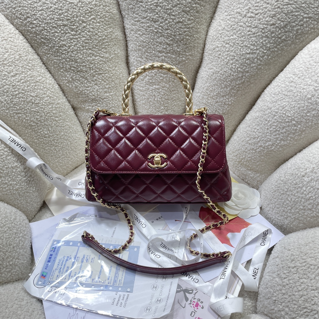 TOP CHANEL Coco Top Handle Bag Calfskin 23cm - Red