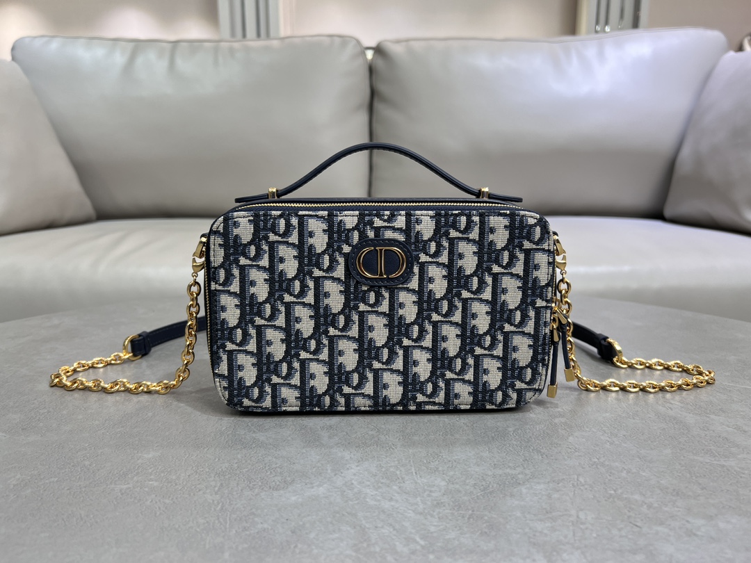 TOP Christian Dior 30 Montaigne Chain Handbag 20×12×6cm - Navy Blue