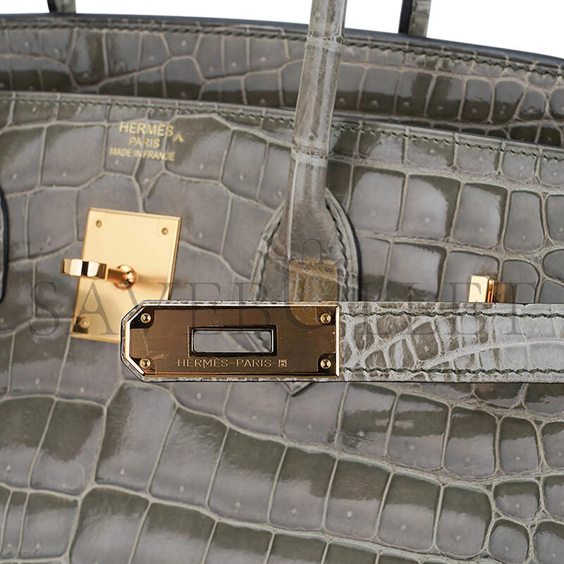 HERMES BIRKIN 35 BAG GRIS TOURTERELLE POROSUS CROCODILE WITH GOLD HARDWARE 165487 (35*25*18cm)