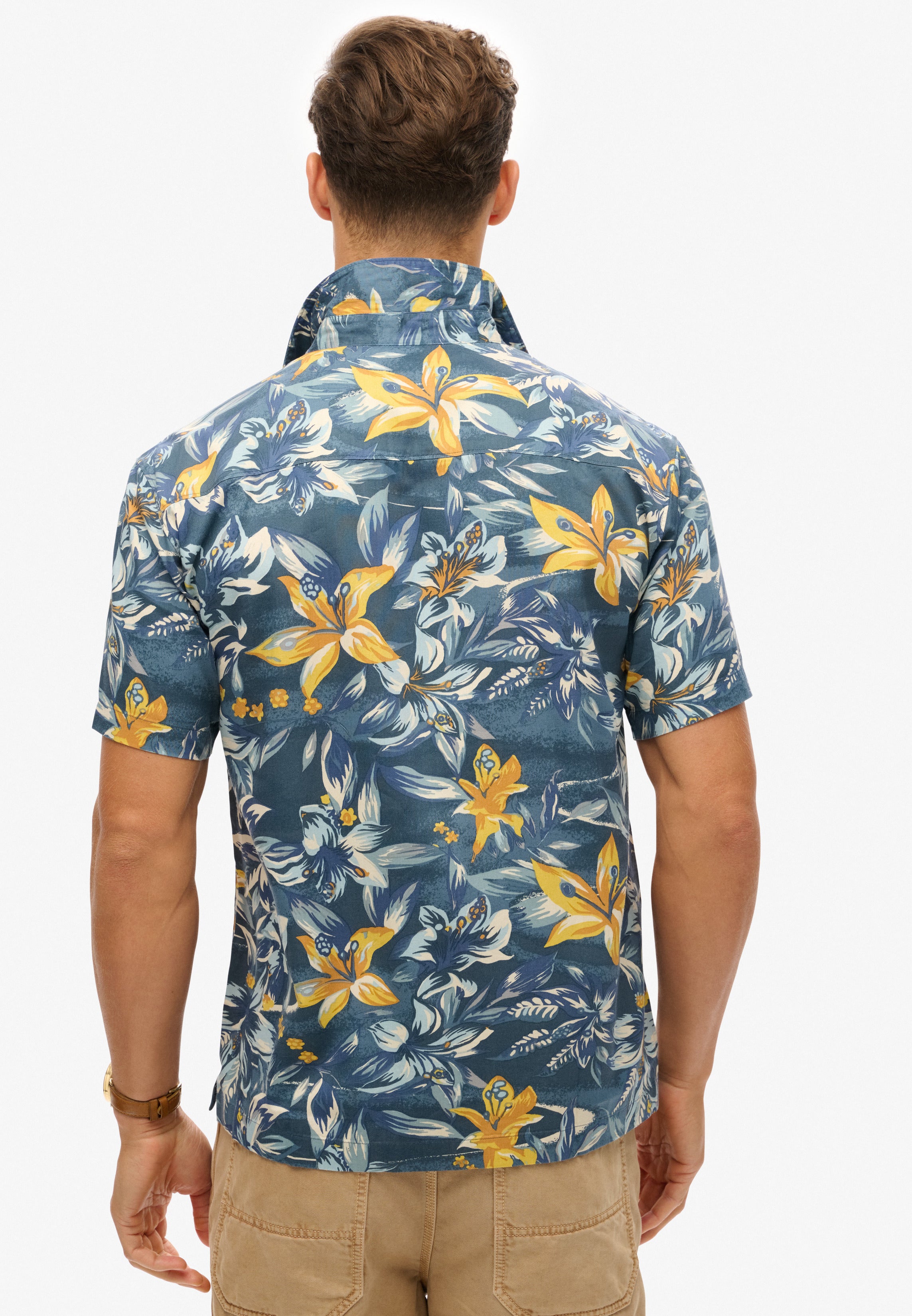 Hawaiian Print Shirt | Tropical Flowers Blue Washed