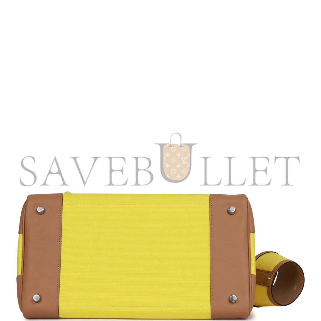 HERMES MASTER BIRKINBIRKIN 35 CARGO JAUNE CITRON TOILE AND CHAI SWIFT PALLADIUM HARDWARE (35*28*18cm)