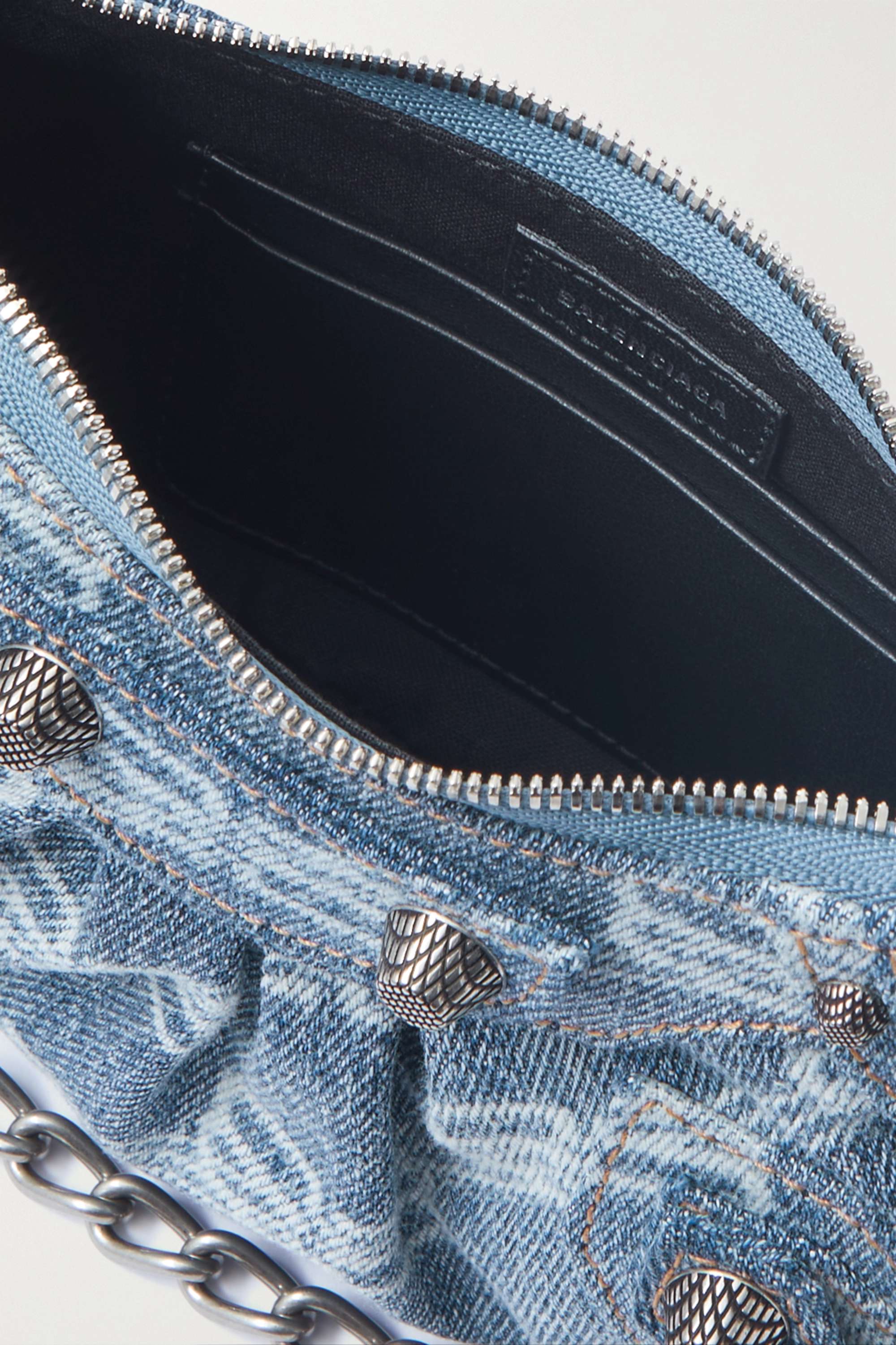 BALENCIAGA Le Cagole mini studded printed denim shoulder bag