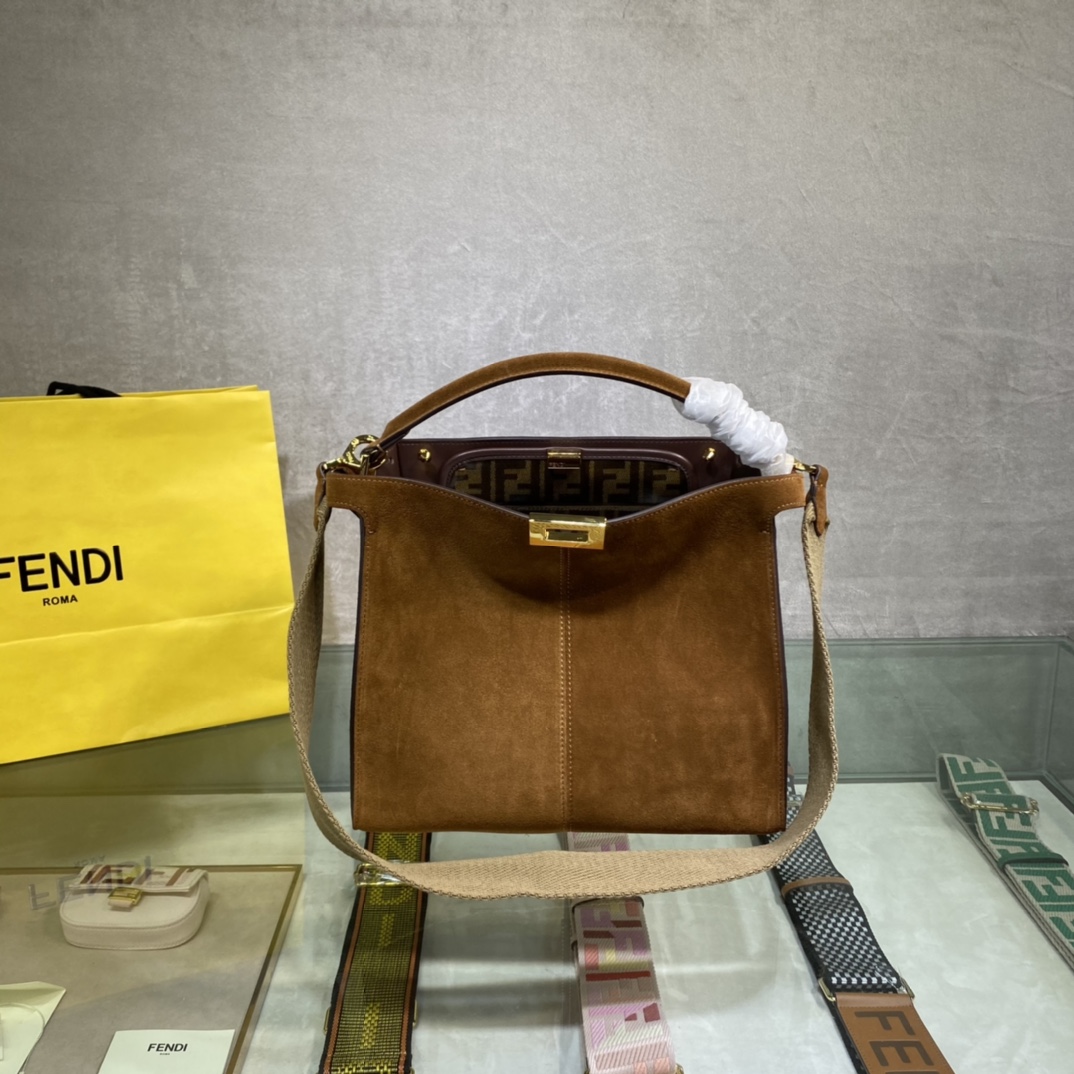 TOPFENDI Frosted Cowhide Peekaboo Bag 30CM - Brown