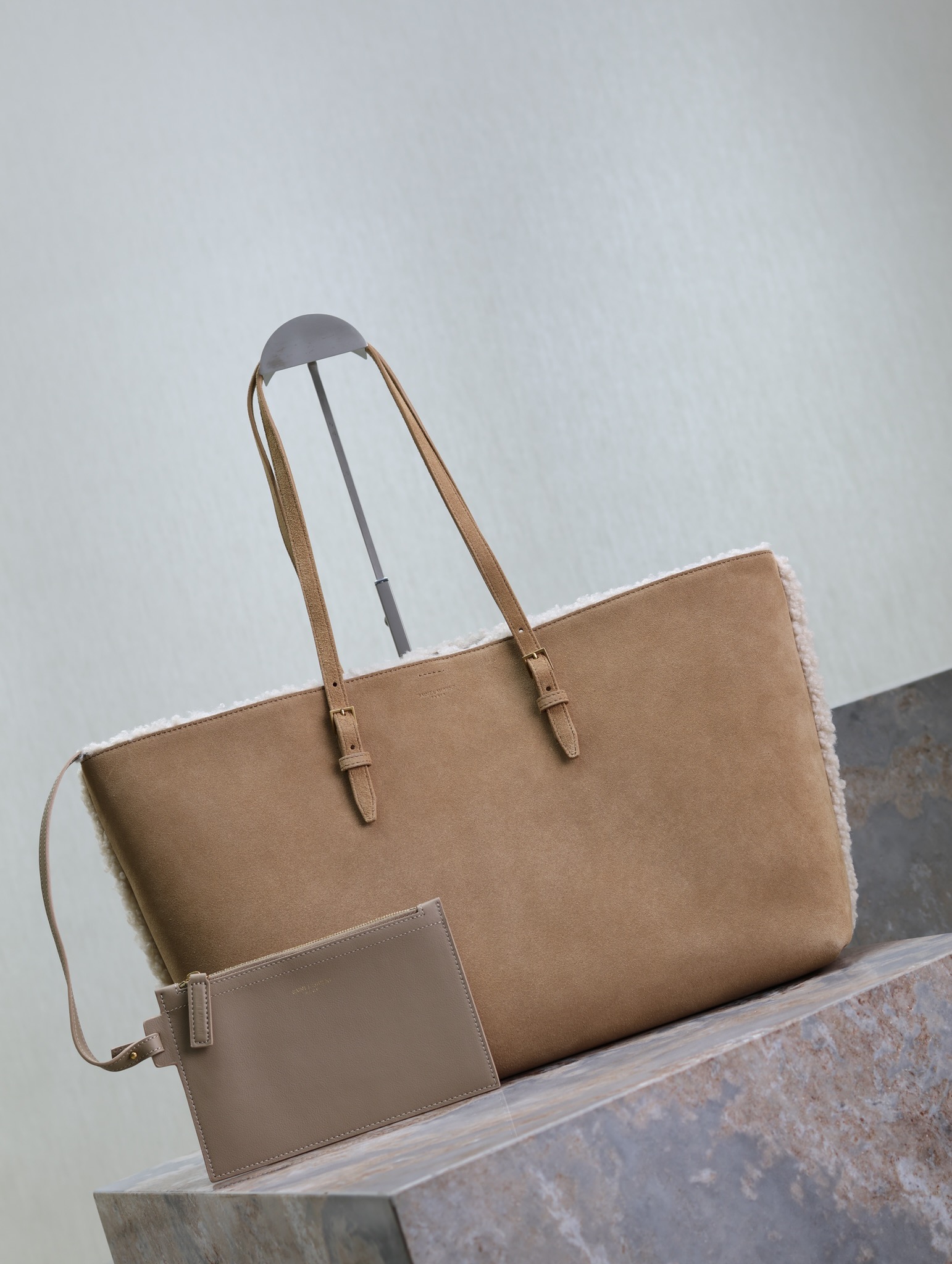 TOP Yves Saint Laurent YSL Lambswool Shopping Tote Bag 38×28×13cm-Brown