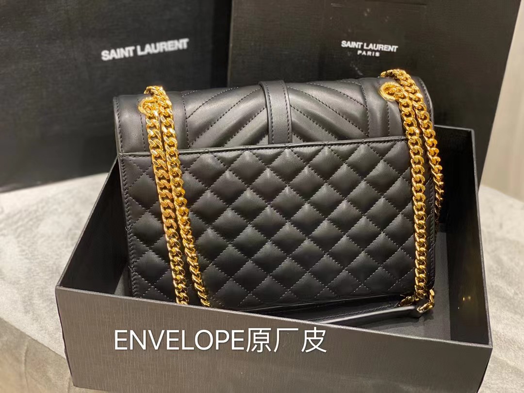TOP Yves Saint Laurent YSL Envelop Shoulder Bag Lamskin Medium - BLACK&GHW